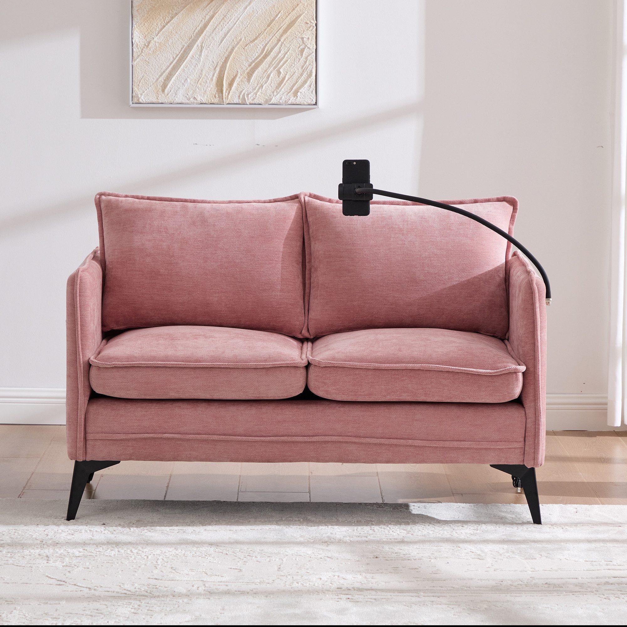 Totnz Sofa Zweisitzer Sofa mit Chenille Bezug, Handyhalterung, Seitenfächern, für Schlafzimmer, Wohnzimmer und kleine Räume