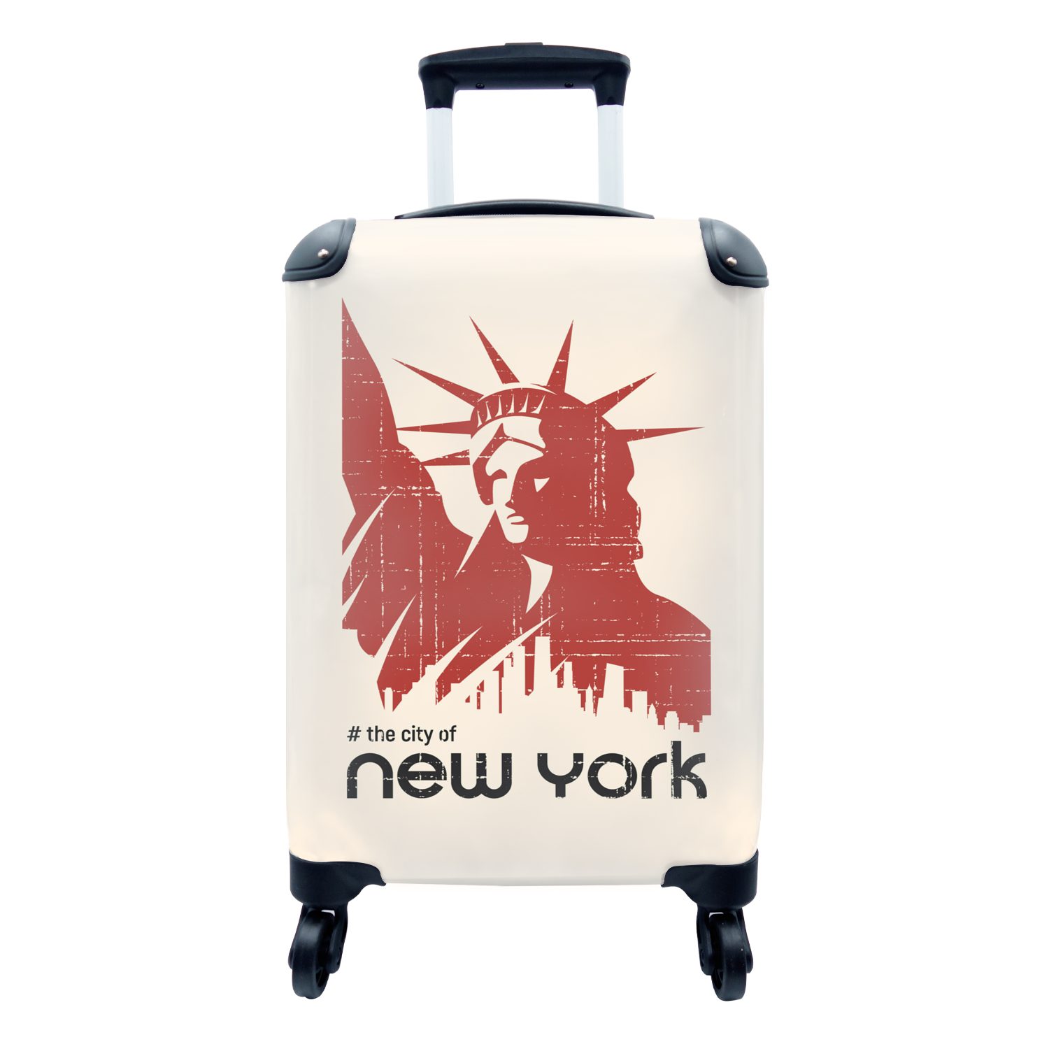 MuchoWow Handgepäckkoffer New York - Freiheitsstatue - Rot, 4 Rollen, Reisetasche mit rollen, Handgepäck für Ferien, Trolley, Reisekoffer