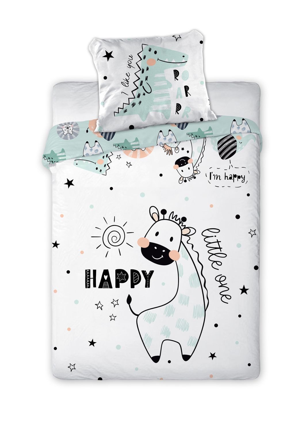 texpot Bettwäsche Kinderbettwäsche Happy bedruckt Garnitur, Baumwolle, 2 teilig