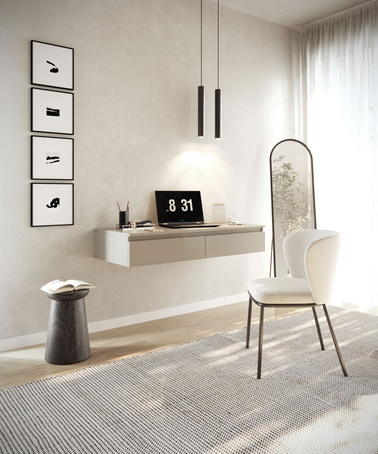 Selsey Schminktisch BEMMI, Hängeschreibtisch Schminktisch mit 2 Schubladen 120 cm breit