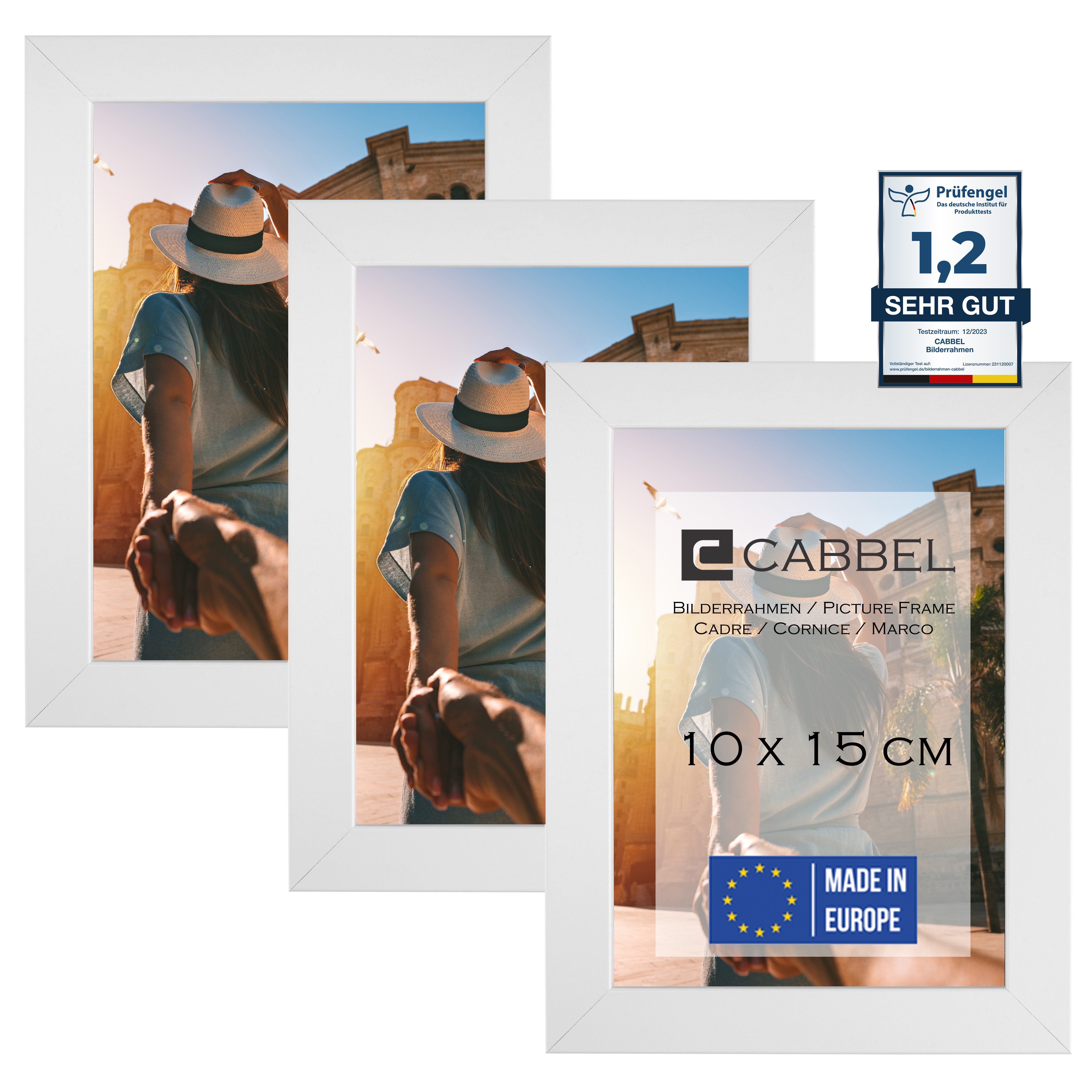 CABBEL Bilderrahmen MDF Holz-Rahmen, Acrylglas, Collagen, Portraits, Bilder für Wand-Tisch, für 3 Bilder (Spar-Set), 3er Set Bilderrahmen 10x15 cm in Weiß, Modern, Schmal, Fotorahmen, Ideal für Fotogalerie, Wanddeko, Lifestyle. € 22,99