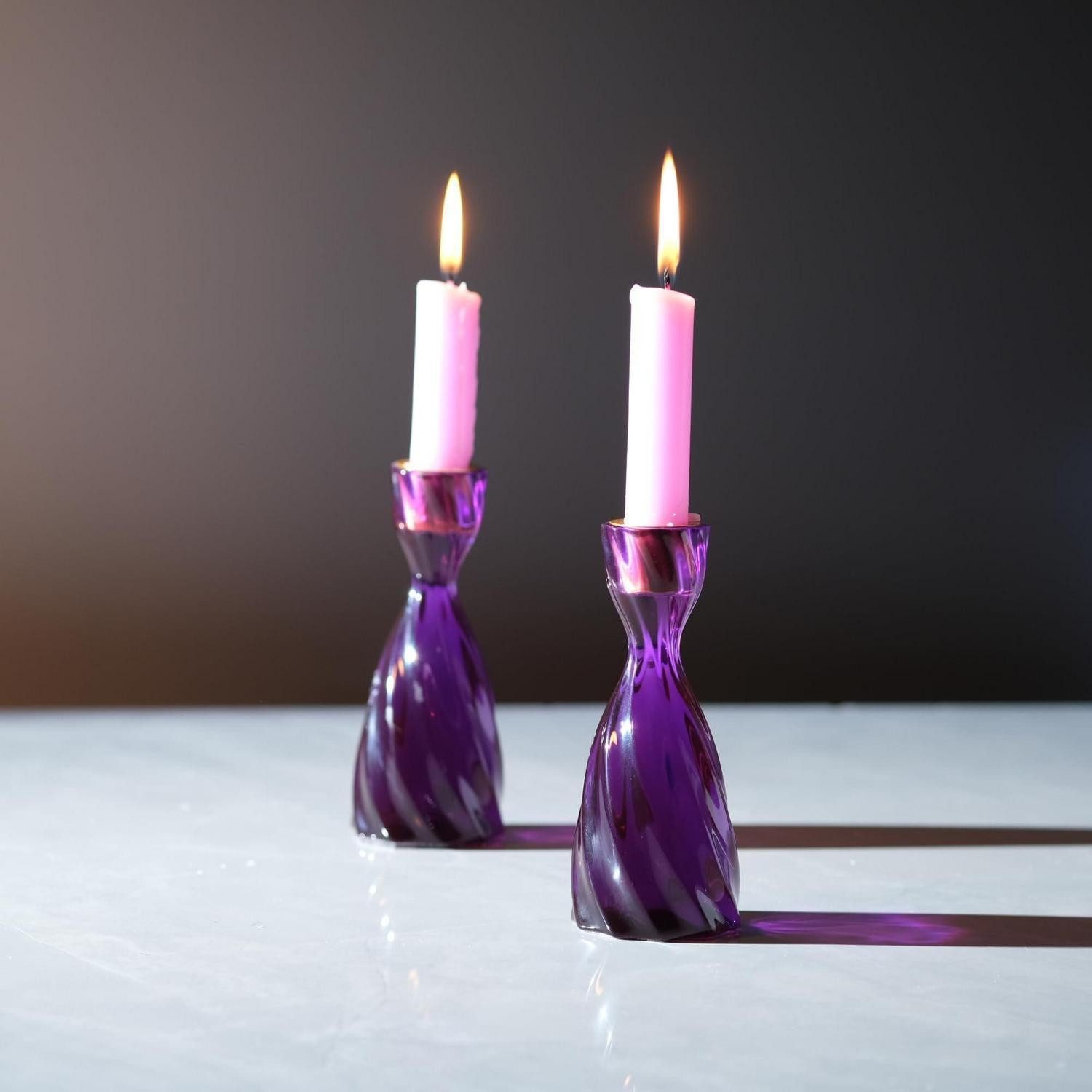 LuxusKollektion Tischkerzenhalter Kerzenhalter Violett 2er-Set (2 St)