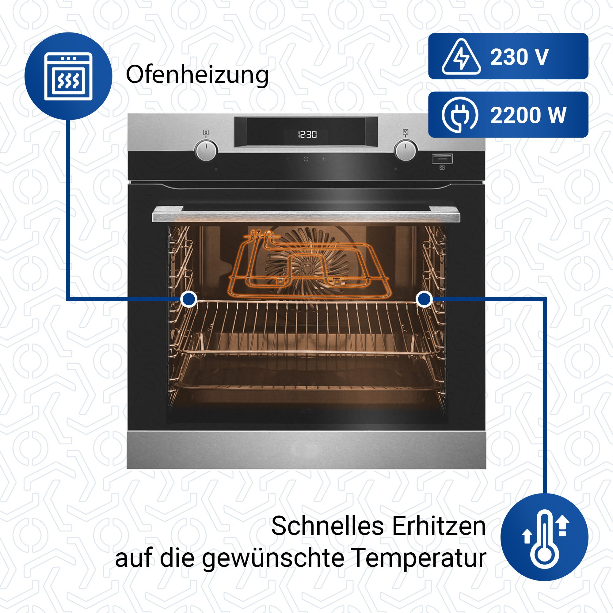VIOKS Heizkörper Heizelement Ersatz für Beko 262900064 Oberhitze, mit ca. 45° abgeschrägtem Anschlussflansch für Backofen