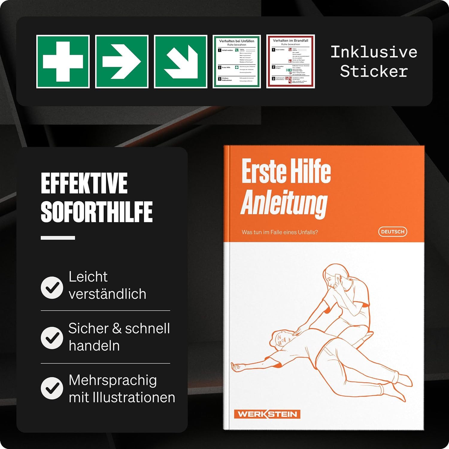 Werkstein Erste-Hilfe-Koffer mit Inhalt nach neuer DIN 13157:2021 I, (inkl. praktischer Wandhalterung, 5x Aufkleber & Plombe, 1 St), I Verbandskasten für Betriebe, Einrichtungen & Zuhause