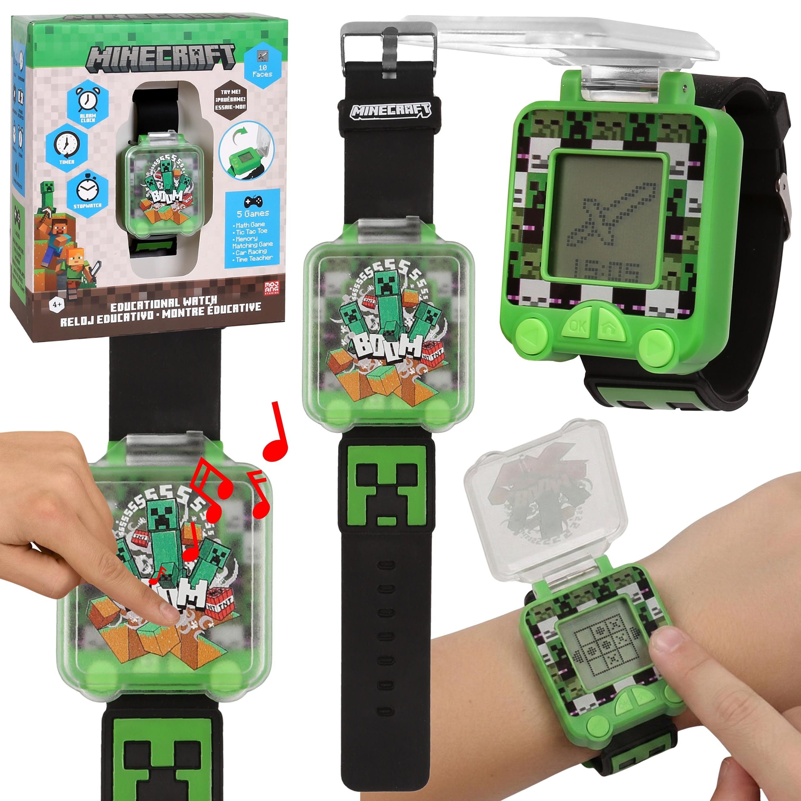 Sarcia.eu Digitaluhr Minecraft Kinder-Lernuhr mit Spielen, Wecker und Stoppuhr