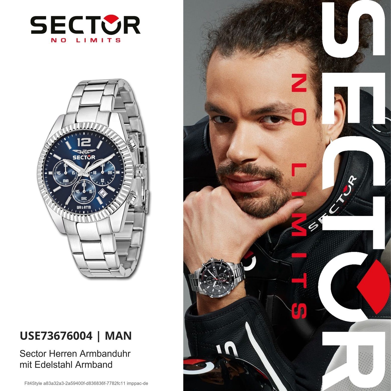 Sector Quarzuhr Sector Herren Armbanduhr Chrono, (Chronograph), Herren Armbanduhr rund, (ca. 43mm), Edelstahlarmband silber, Fashion