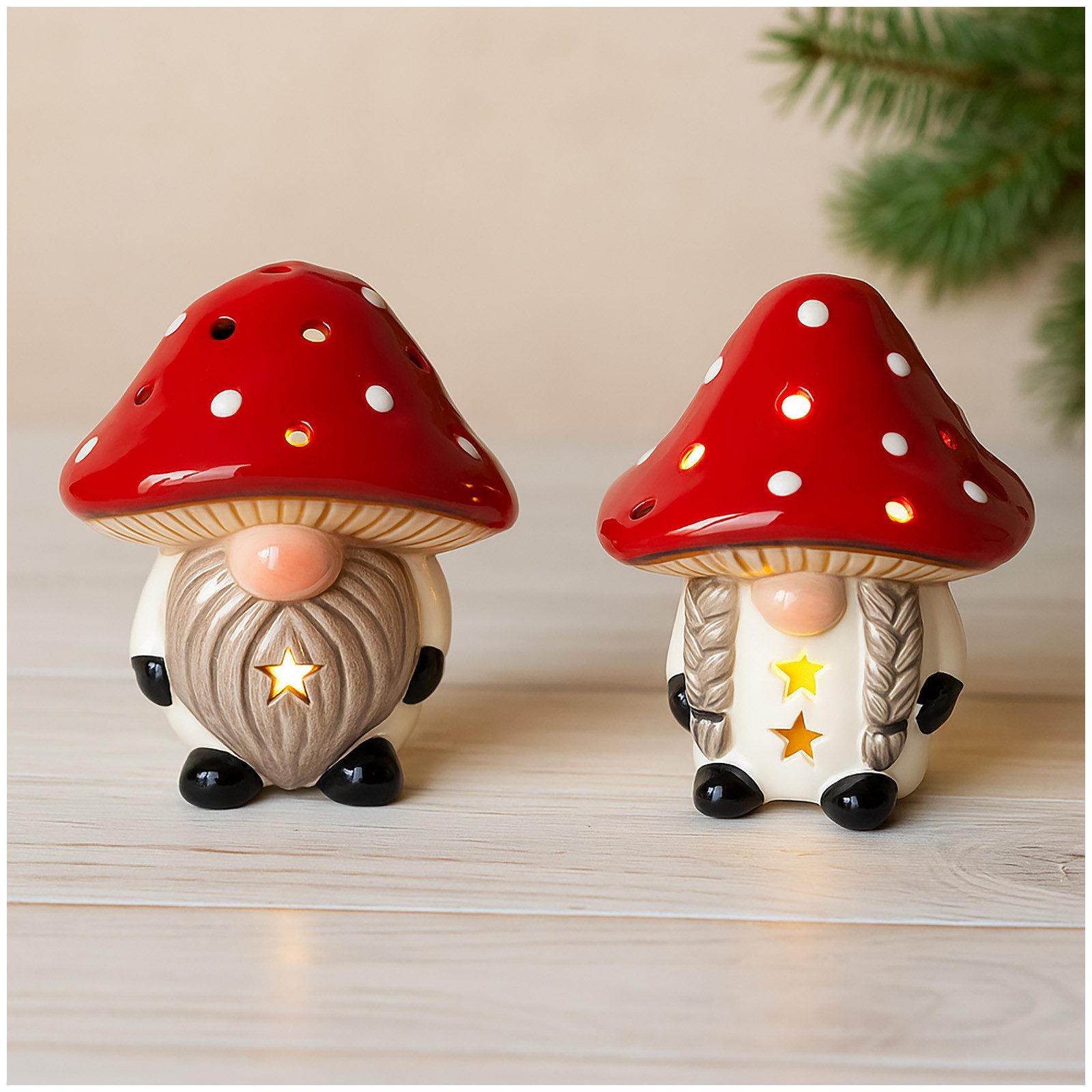 HTI-Living Weihnachtsfigur LED Fliegenpilzpärchen Set Wichtel günstig online kaufen