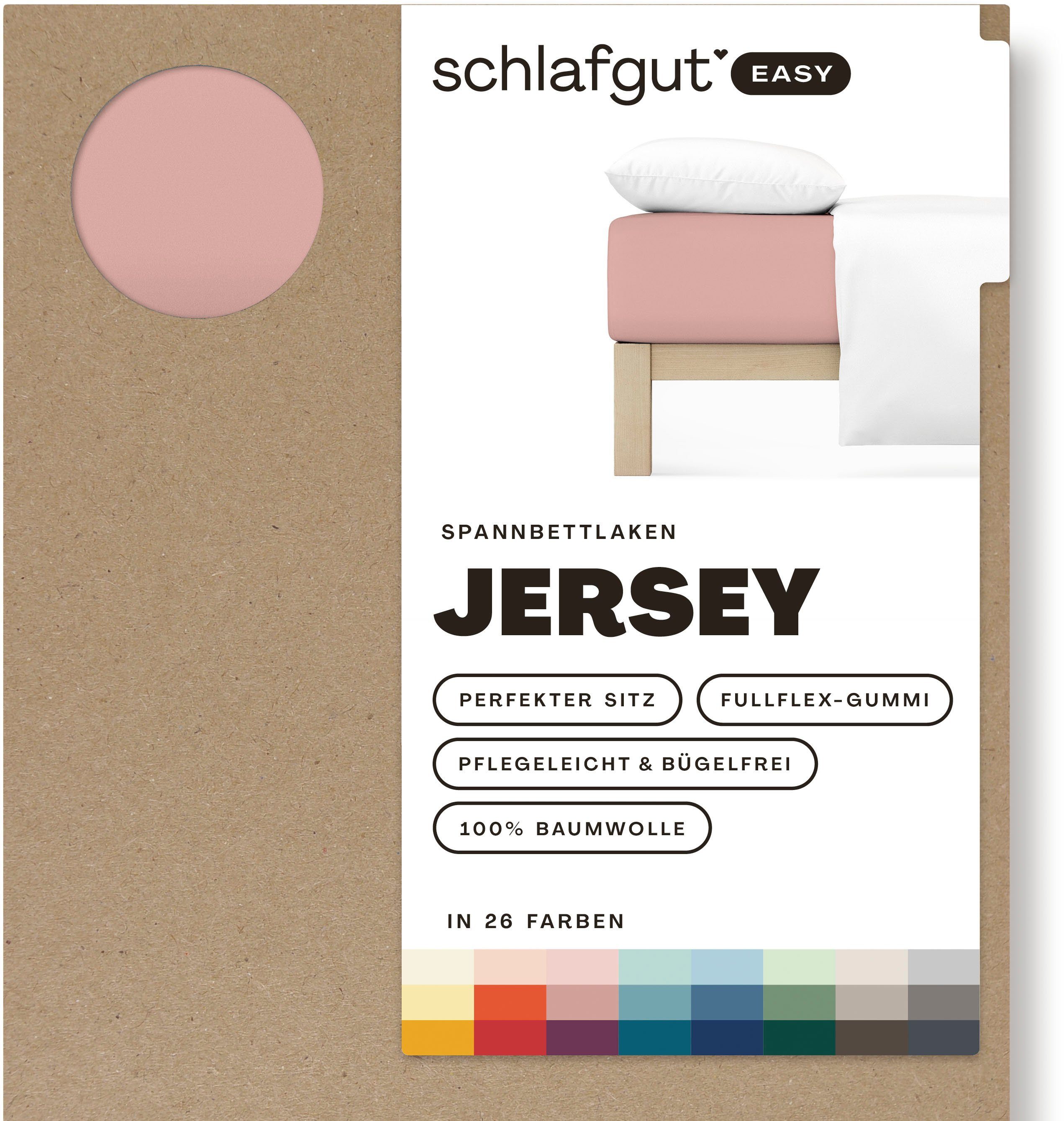 Schlafgut Spannbettlaken EASY aus 100% Baumwolle, weich & saugfähig, Marken-Bettlaken, Jersey, Gummizug: rundum, (1 Stück), für Matratzen bis 22 cm Höhe, in 90x200, 140x200 oder 180x200 cm