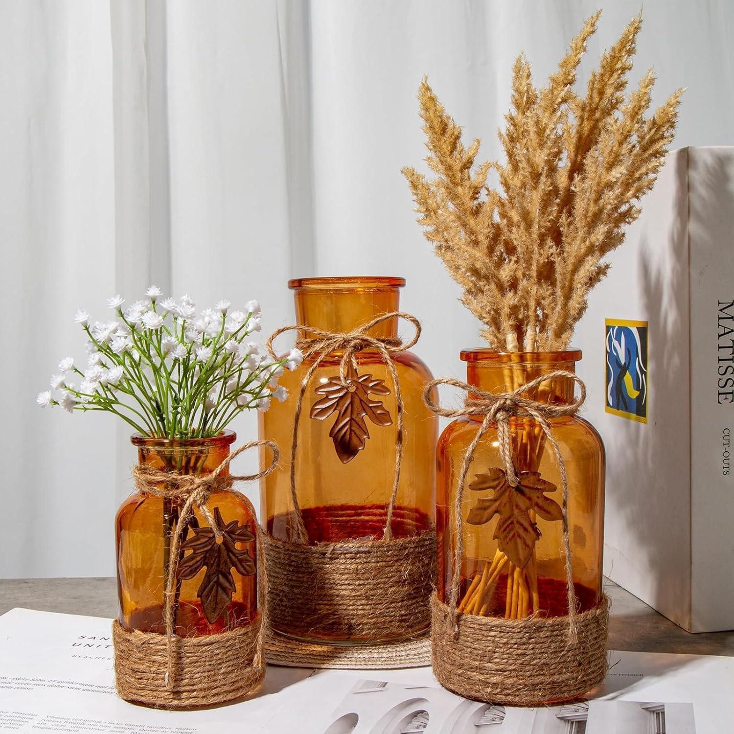 LuxusKollektion Dekovase Glasvase Zylindrisch Tischvase Blumenvase 20cm 2St Boho Groß*2 Orange