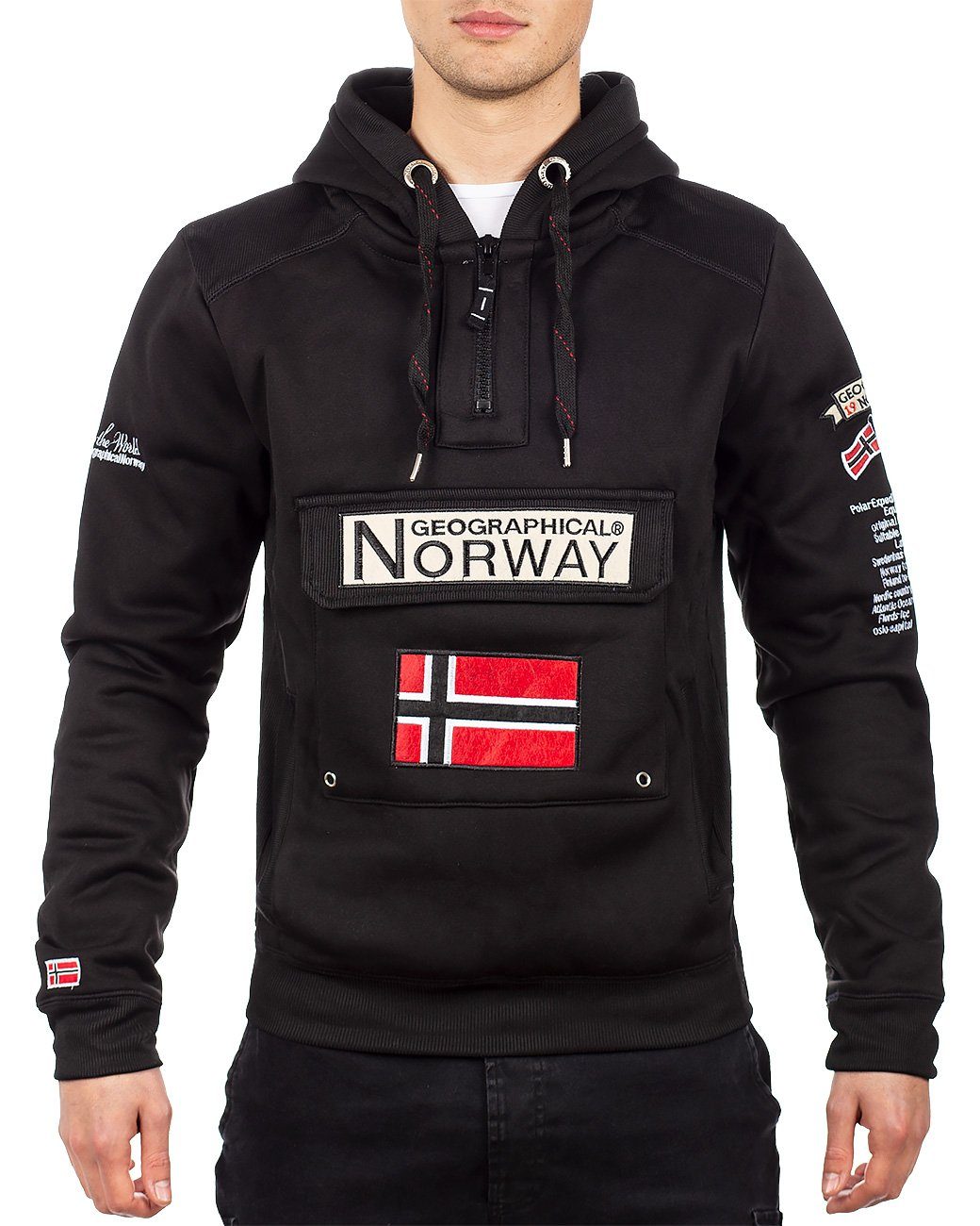 Geographical Norway Herren Kapuzenpullover mit Hoodie bagymclass (1-tlg) schwarz Bauchtasche