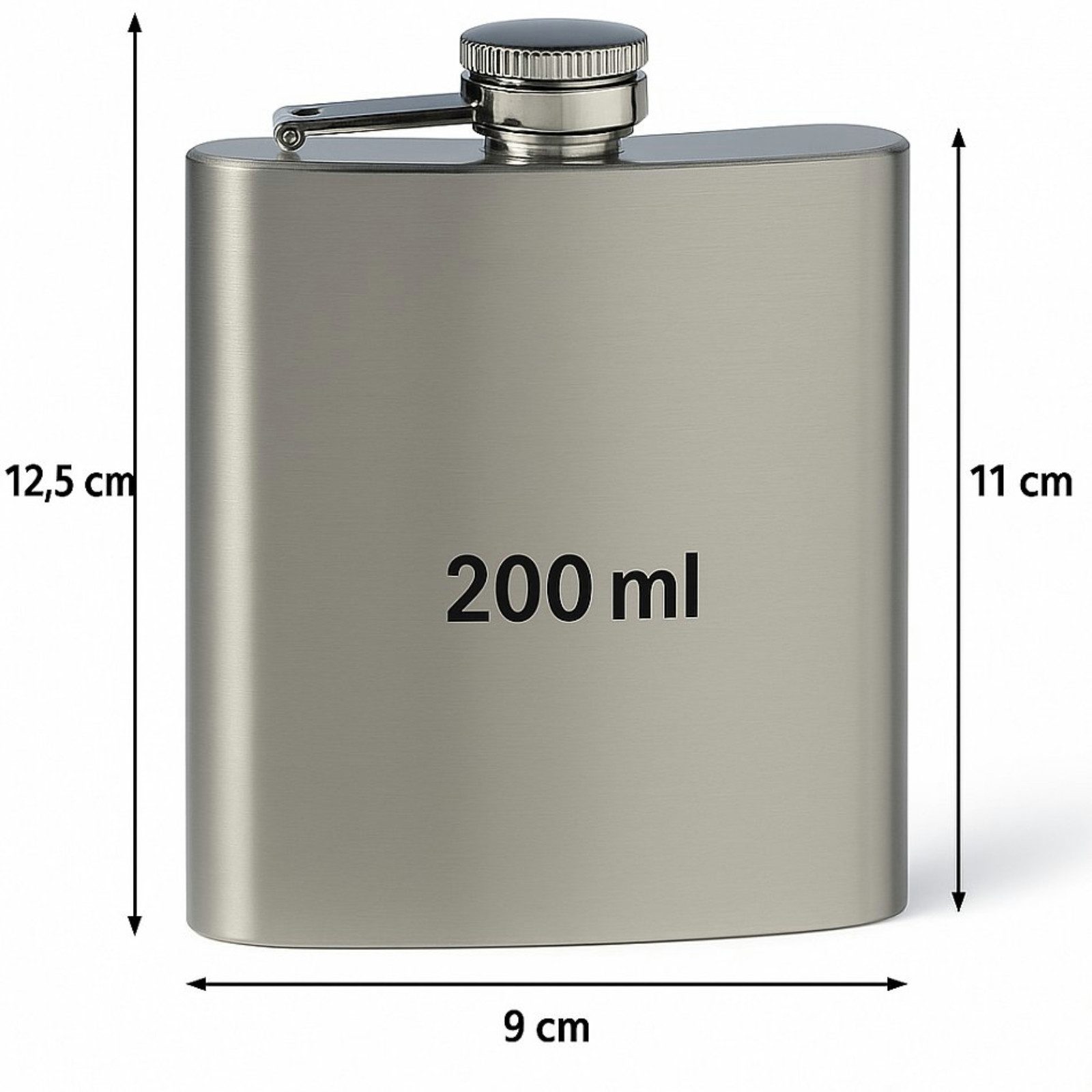 Koopman Flachmann Taschenflasche Trinkflasche Whiskyflasche Spirituosenflasche Edelstahl, 200ml, Schraubdeckel, 12,5x9x2cm, Schlicht, Zeitlos