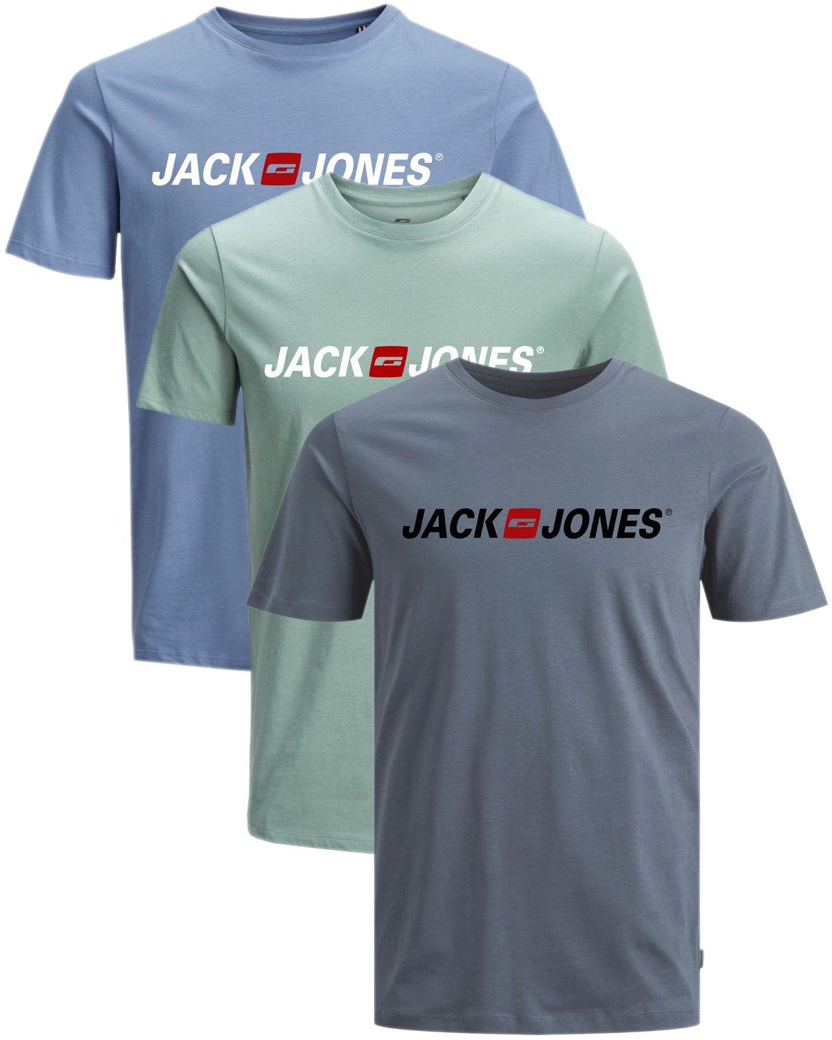 Jack & Jones T-Shirt (Spar-Set, 3er-Pack) mit Printdruck, aus Baumwolle Slim Mix 2