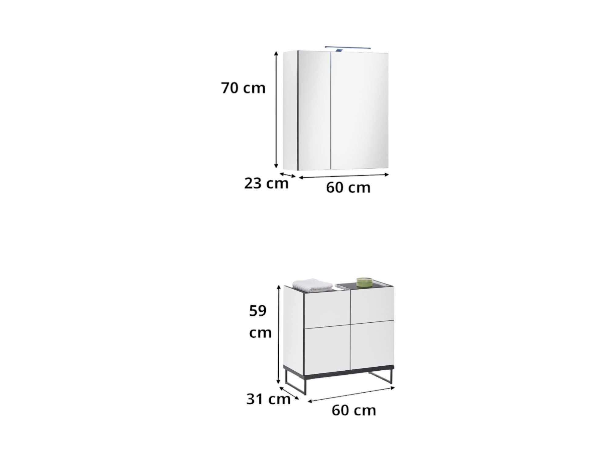 moebel-dich-auf Badmöbel-Set VENEZIA, (Set 4, 2-St., Spiegelschrank, Waschbeckenunterschrank), weiß matt, Absetzung: schwarz