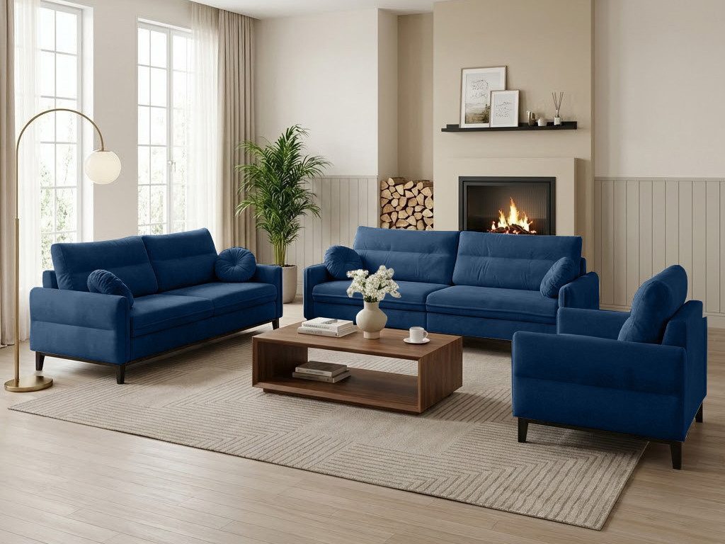 Beautysofa Polstergarnitur BELWEDER, (Velours oder Bouclé-Stoff, hoher Komfort, zeitloses Design), Sitzgruppe 3-Sitzer, 2-Sitzer & Sessel
