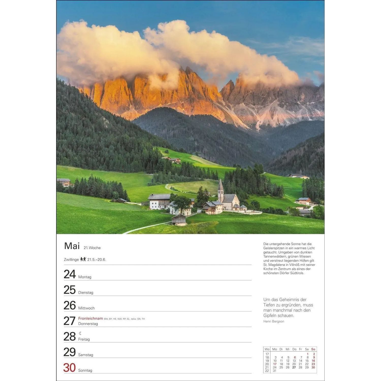Harenberg Kalender Verlag Wandkalender Südtirol Wochenplaner 2027 - Eine Reise in 53 Bildern