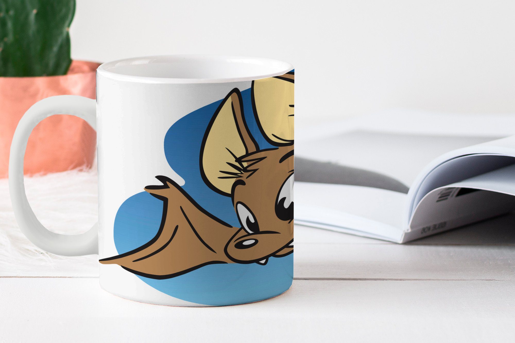 Teetasse, Keramik, bei Fledermaus braunen Geschenk Teetasse, Tasse MuchoWow Illustration Nacht, Kaffeetassen, Becher, einer