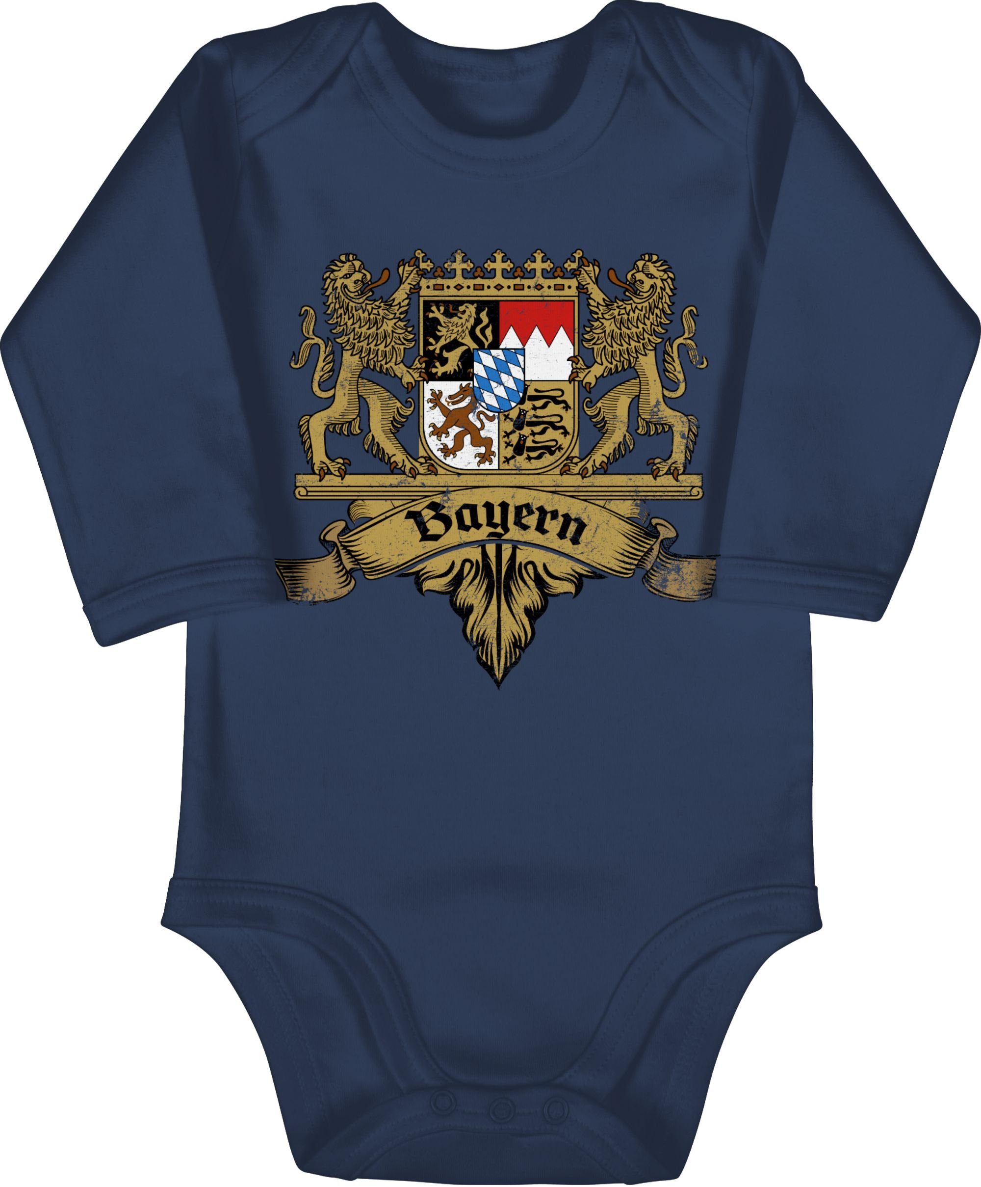 Shirtracer Shirtbody Bayern Wappen Bayernland Freistaat Bayern Mode für Oktoberfest Baby Outfit 1 Navy Blau
