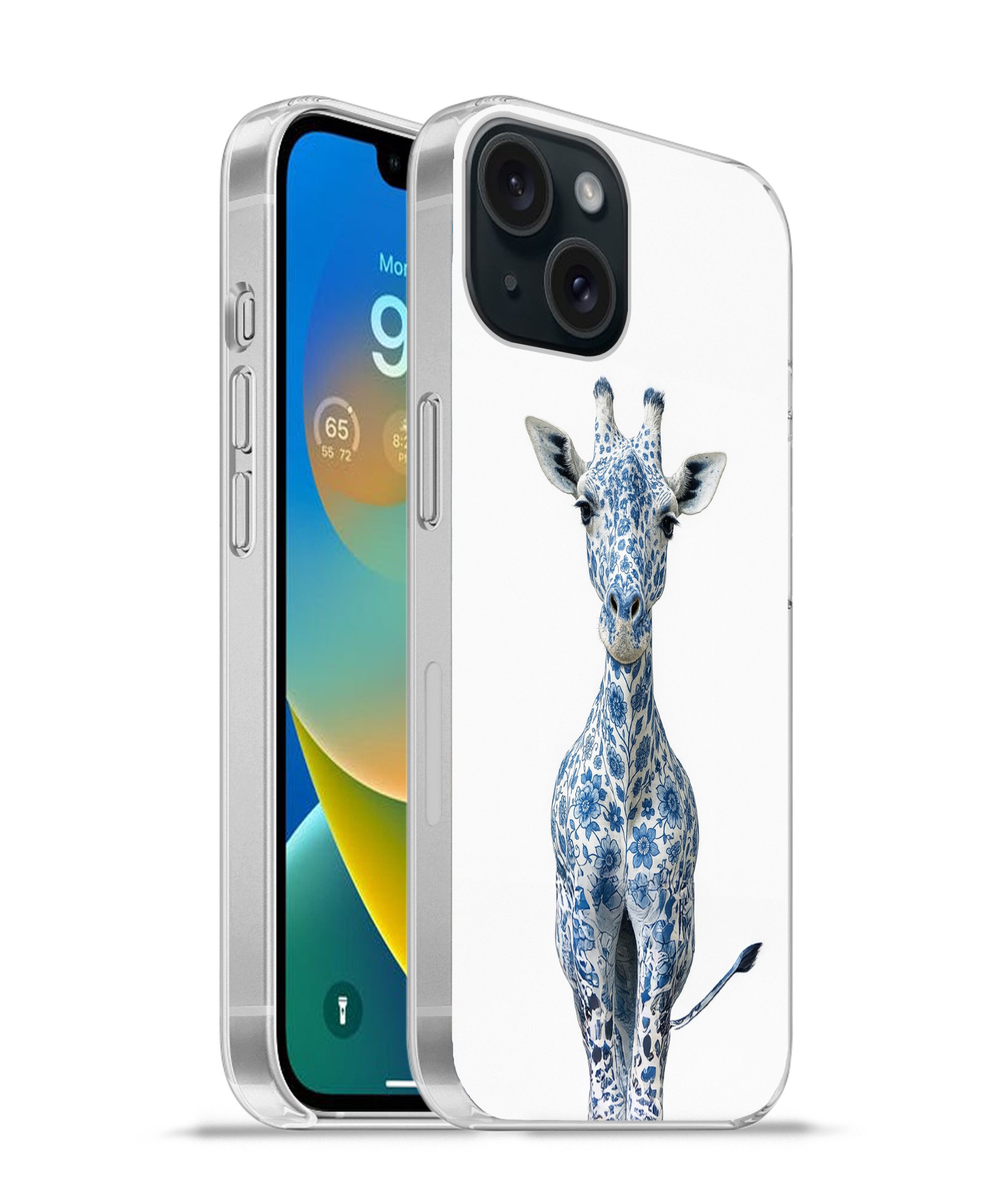 MuchoWow Handyhülle für Apple iPhone 15 Giraffe - Delfter Blau - Tiere - Minimalistisch, Smartphone-Bumper, Print, Handy Schutzhülle Dünn