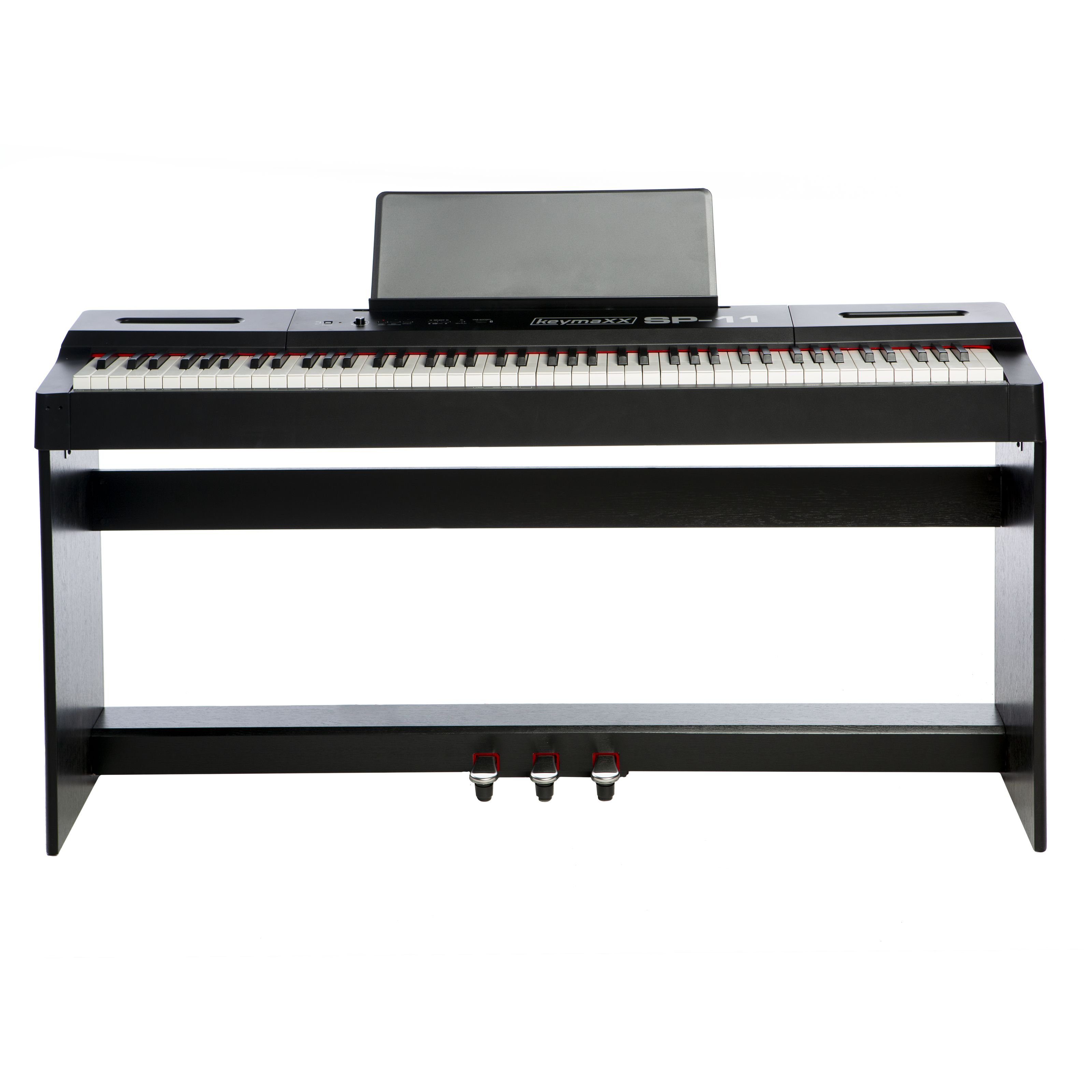 keymaXX Digitalpiano (Digital Piano 88 Tasten Hammermechanik anschlagdynamisch gewichtet Anfänger E-Piano schwarz mit Pedalen Klavierständer Notenhalter und 128 Stimmen SP-11, Digitalpianos, Homepianos), Digital Piano, Hammermechanik, Anfänger E-Piano
