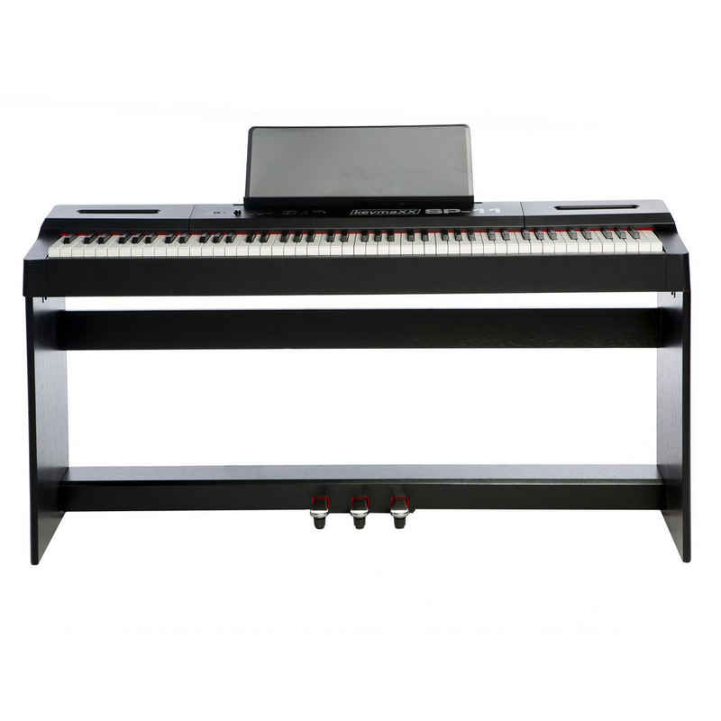 keymaXX Digitalpiano (Digital Piano 88 Tasten, Hammermechanik, anschlagdynamisch, gewichtet, Anfänger E-Piano schwarz mit Pedalen, Klavierständer, Notenhalter und 128 Stimmen, SP-11), Digital Piano, Hammermechanik, Anfänger E-Piano