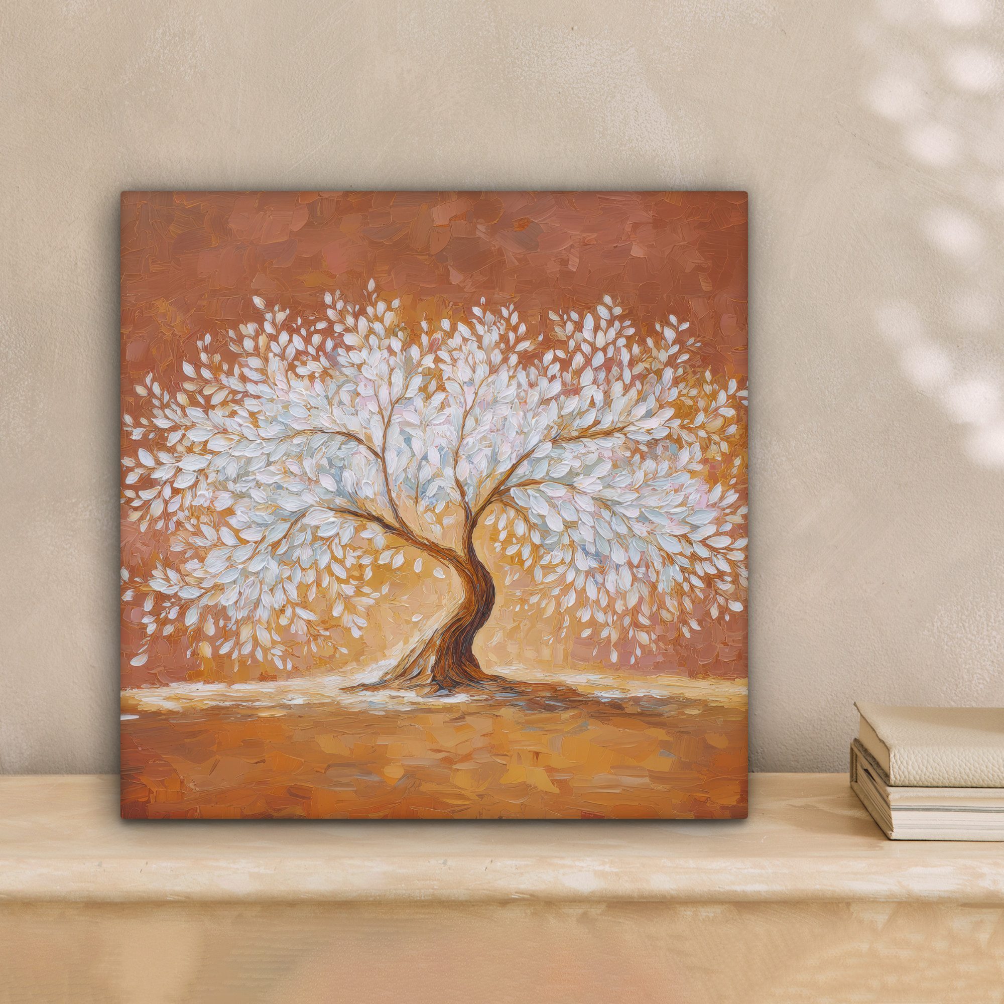 OneMillionCanvasses® Leinwandbild Abstrakt - Baum - Weiß - Blätter, Fotodruck (1 St), Wandbild, Deko Schlafzimmer Wohnzimmer Flur 20x20 cm