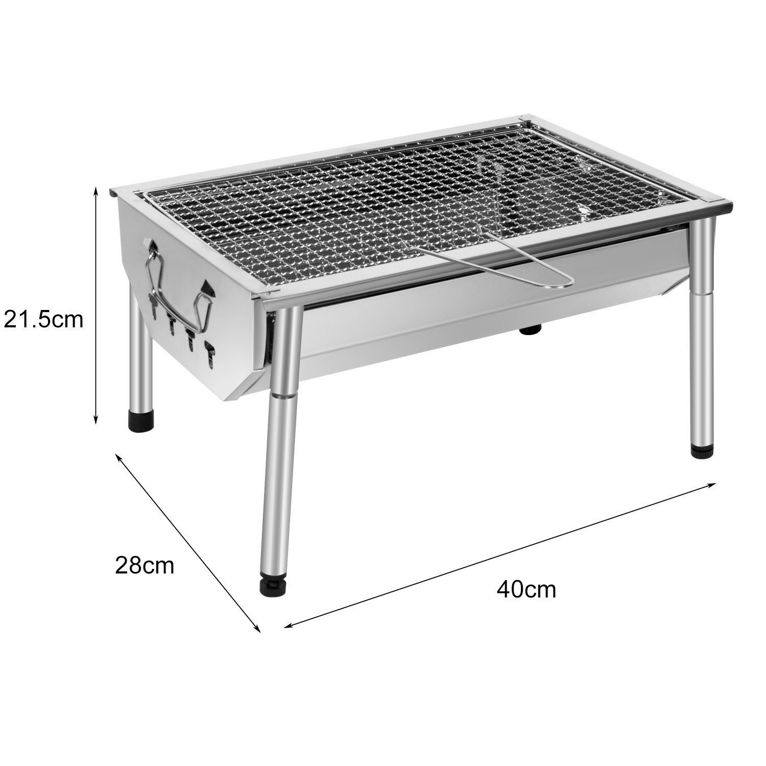 SunJas Holzkohlegrill CA-09C Edelstahl Holzkohlegrill Campinggrill Grillfläche:40x 27cm, BBQ Grill Tischgrills Picknickgrill für 3 bis 5 Personen