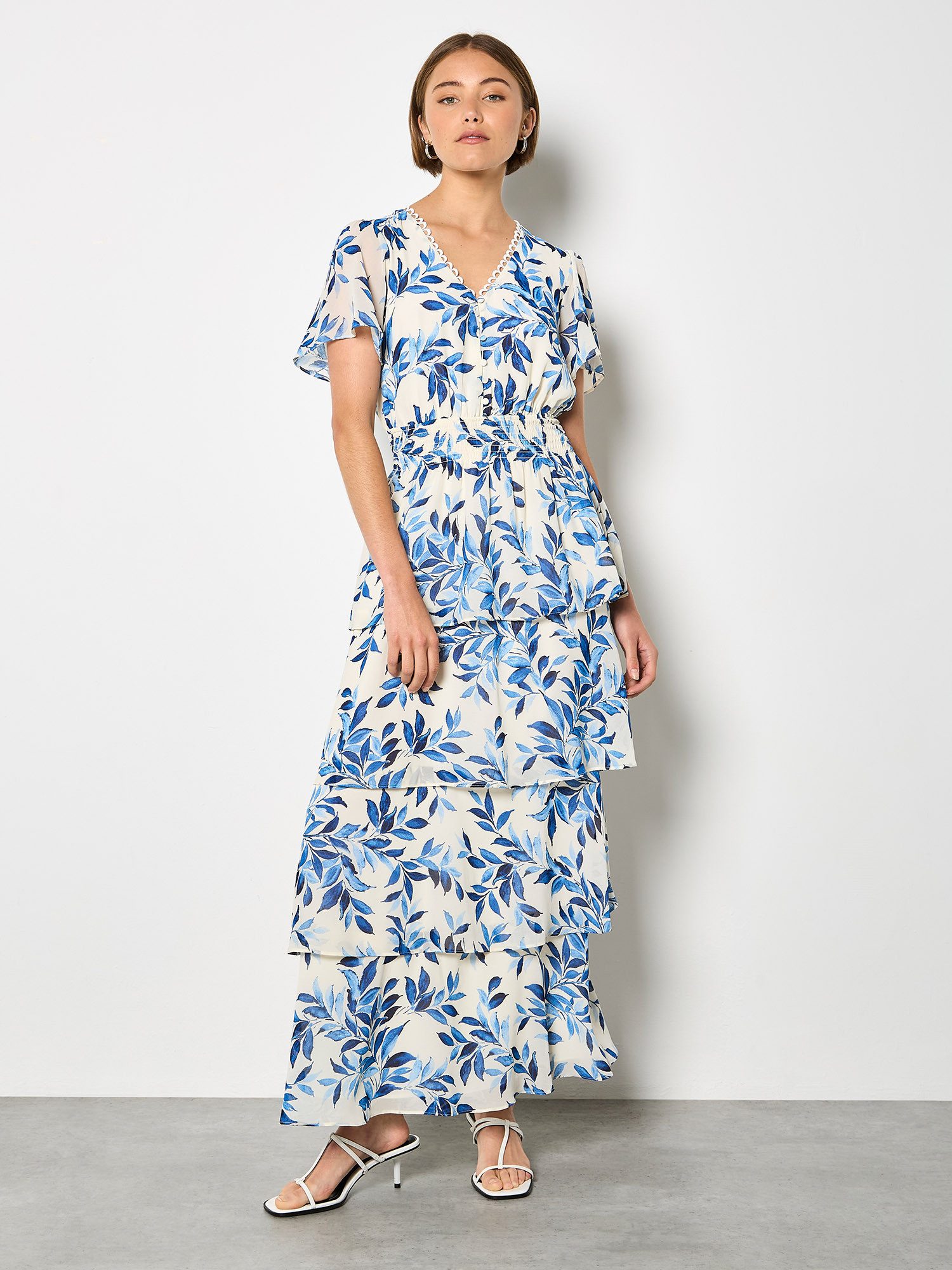 Apricot Druckkleid Elastischer Bund günstig online kaufen