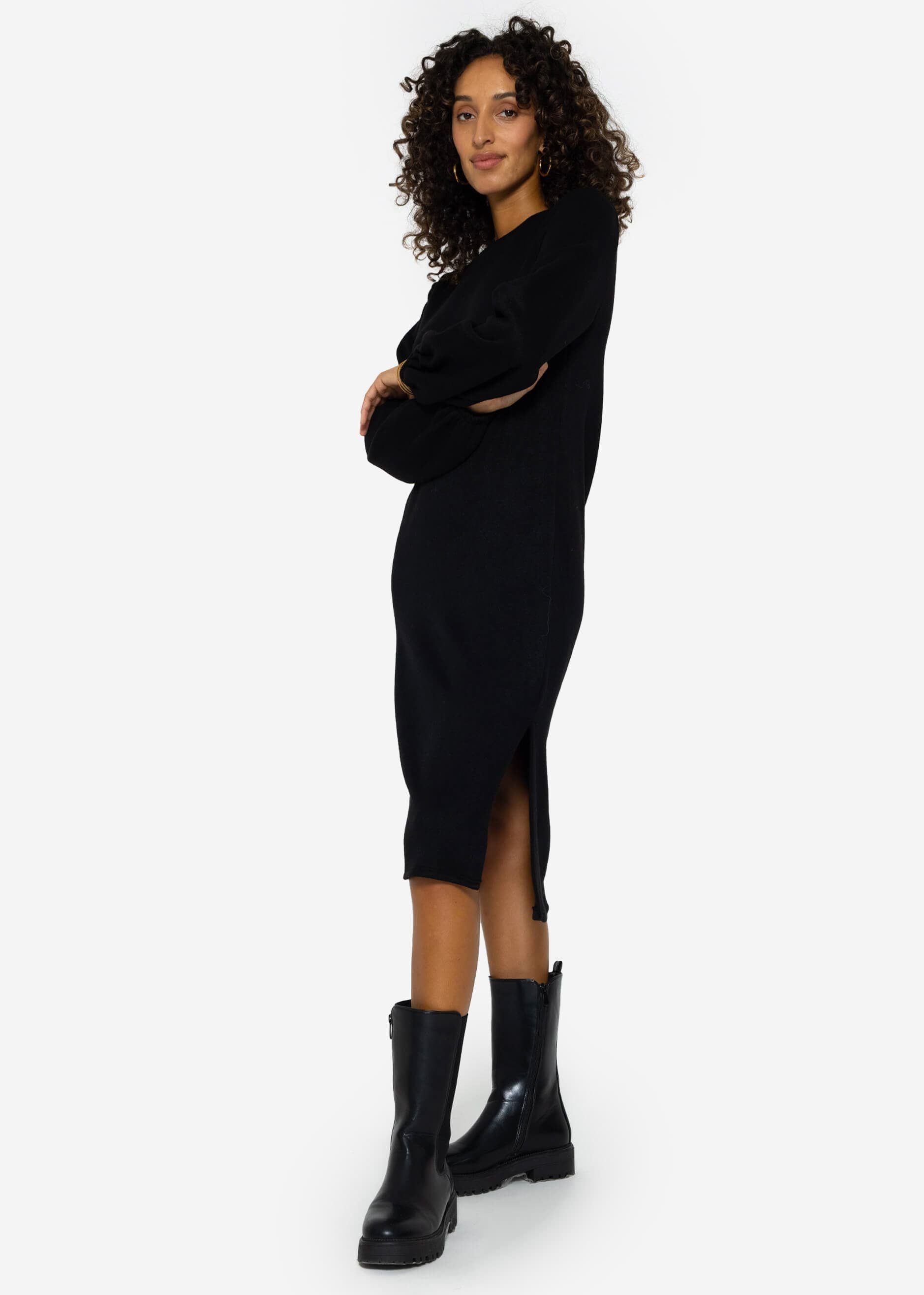 SASSYCLASSY Midikleid Lässiges Kleid Damen in Midi-Länge elegant Midikleid aus weichem Jersey mit Seitenschlitz Beige Schwarz