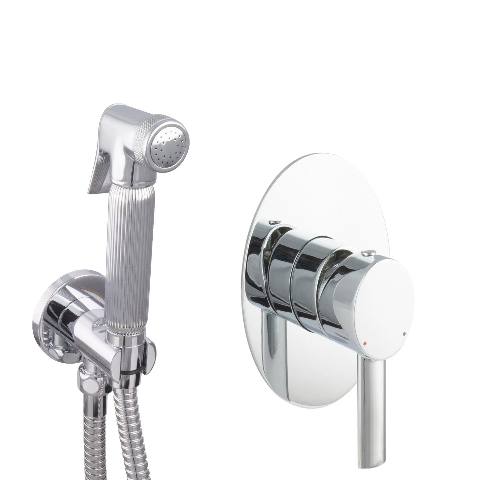 PaulGurkes Bidetarmatur (Set, 4-St., Unterputz-Armatur mit Bidetbrause, Halterung und Schlauch) Ovales Design, einbaufertig, Keramikkartusche