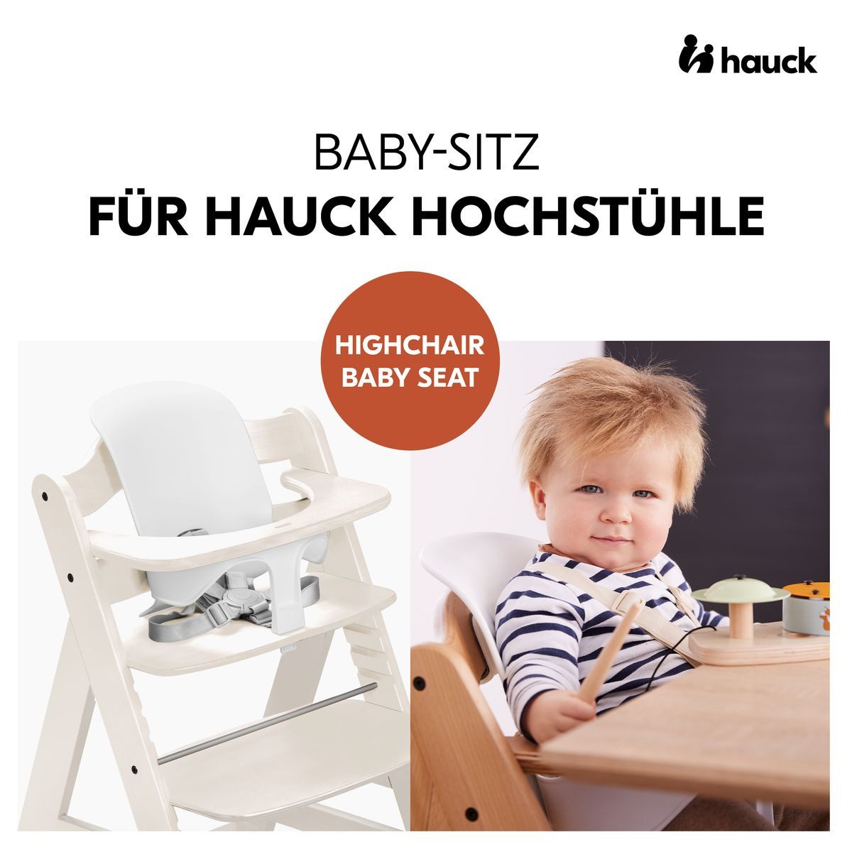 Hauck Hochstuhl Beta Plus White, Kinderhochstuhl mit Essbrett, Sitzauflage, Baby-Sitz, Sitzpad & Rollen