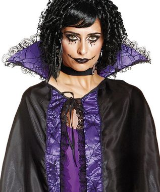 Karneval-Klamotten Umhang Gothic Kostüm Damen schwarz lila Spitze, Frauenkostüm Halloween Cape Karneval