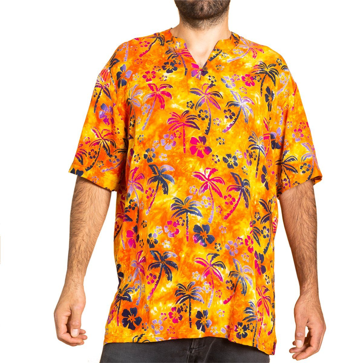 PANASIAM Hawaiihemd Kurzarmhemd Wachsbatik Herren Hemd in lebendigen Mustern und leuchtenden Farben langlebiges Sommerhemd Freizeithemd