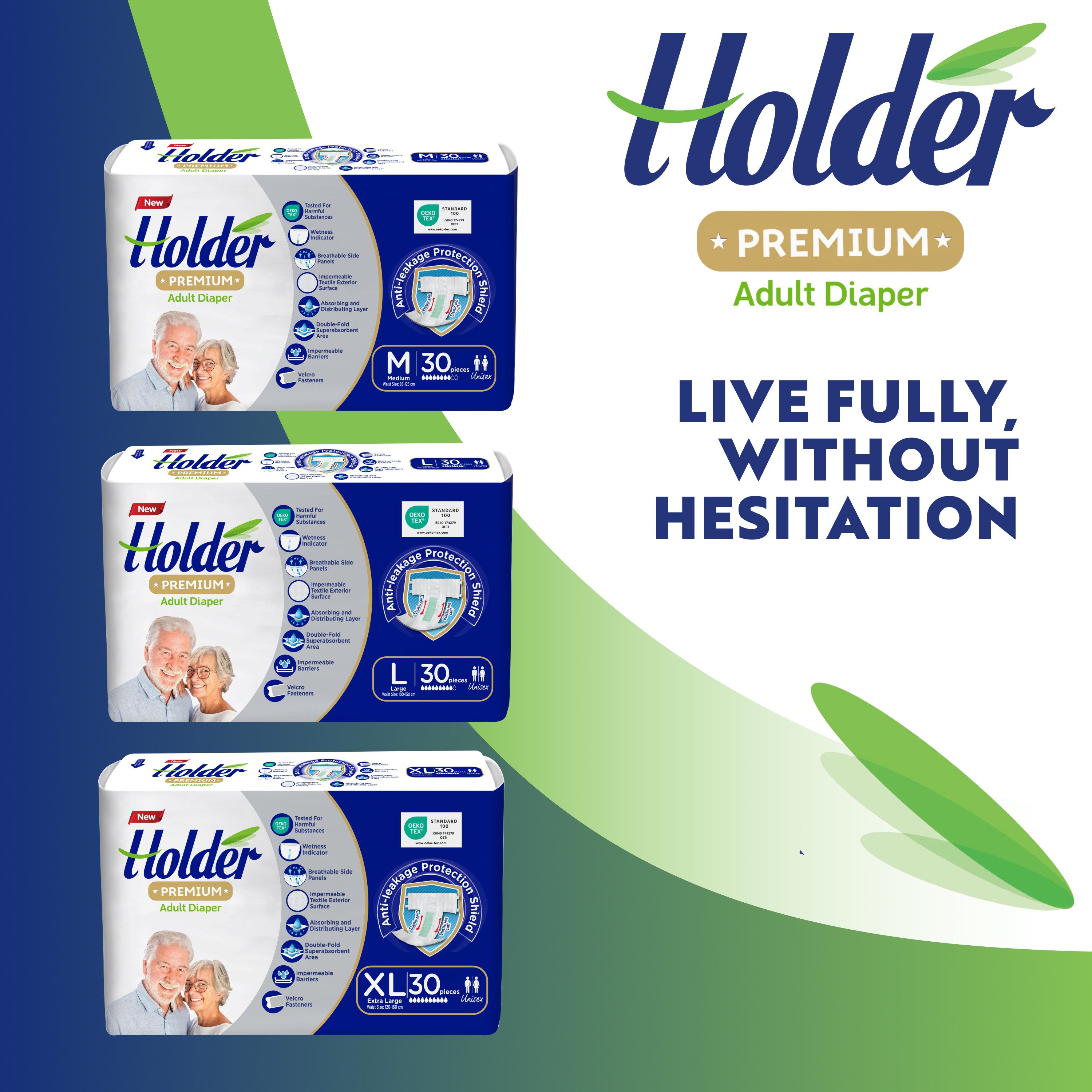 Holder Premium Inkontinenzslip Holder Premium Unisex-Einwegwindeln für Erwachsene, auslaufsicher, sau