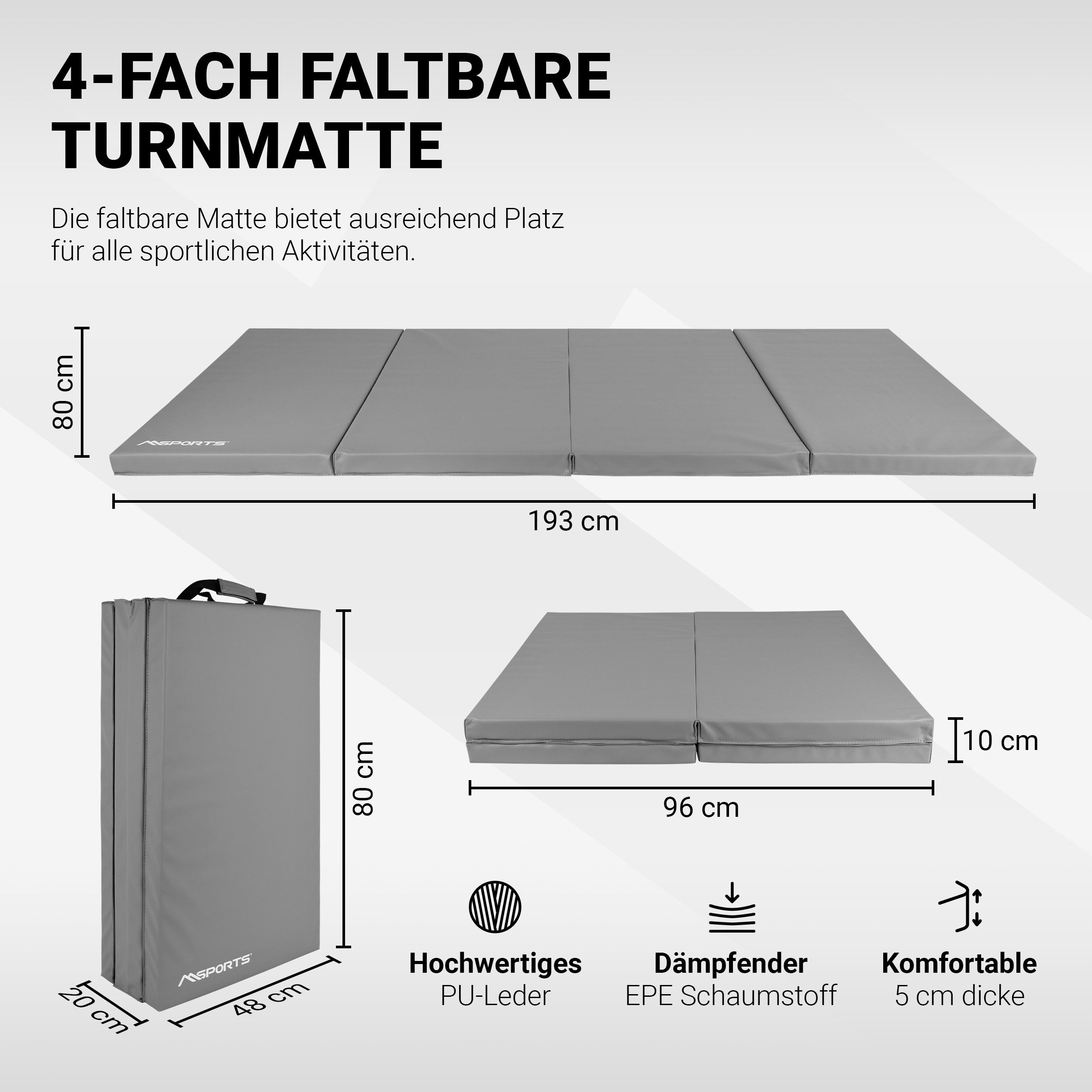 MSports® Turnmatte Turnmatte Premium klappbare Weichbodenmatte 190 x 80 x 5 cm – Bild 2 von 5