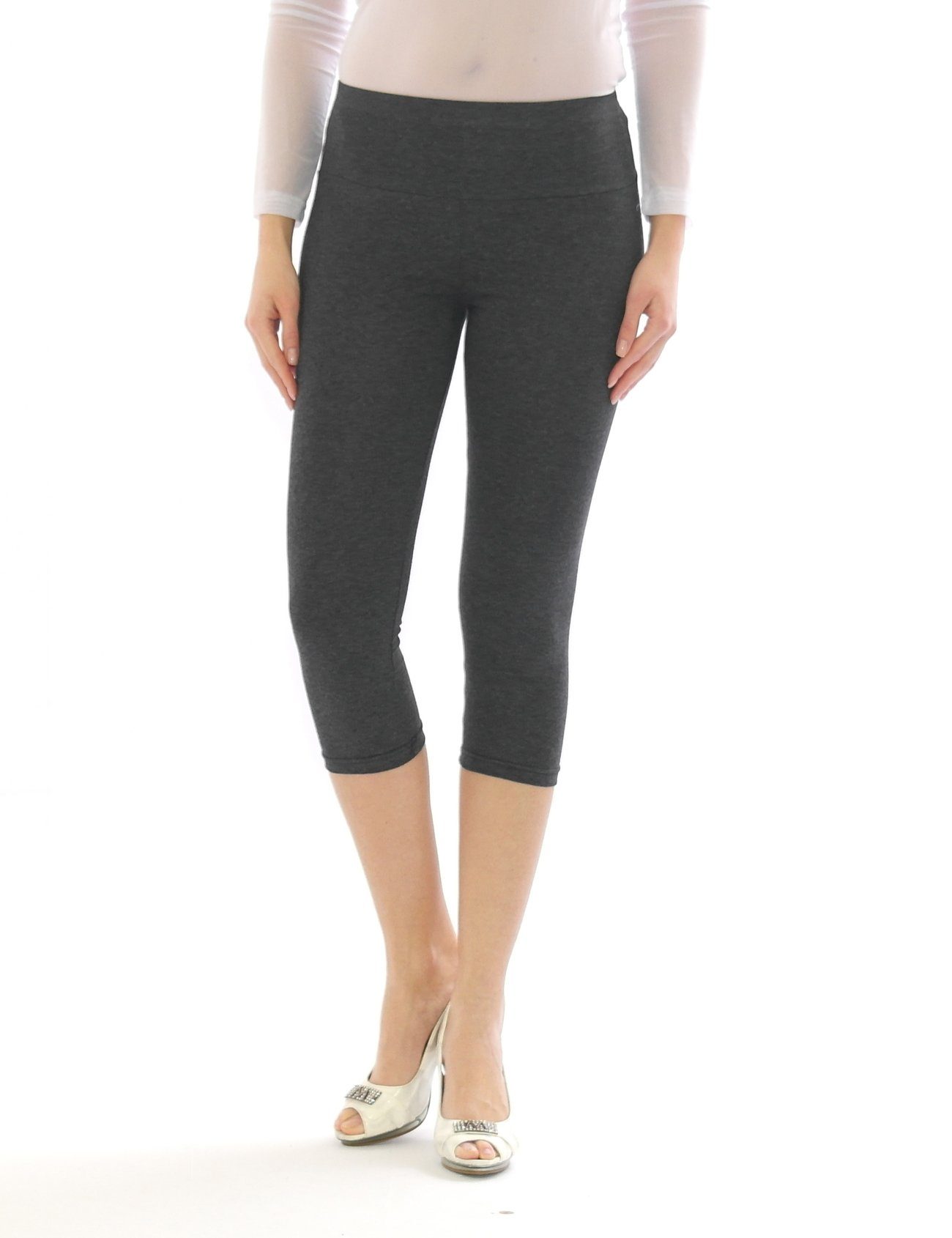 SYS Caprileggings Damen Capri 3/4 Leggings hoher Bund Hose Wäsche Leggins DUNKELGRAU | Trainingshosen