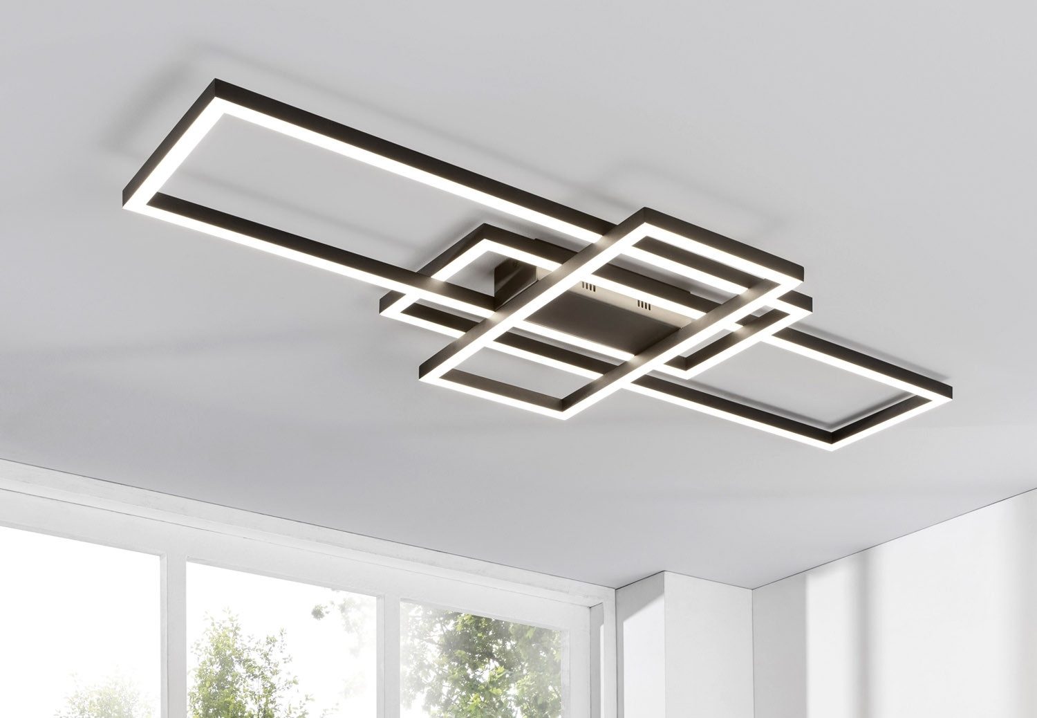 casa NOVA LED Deckenleuchte ARTIO, 3-flammig, Schwarz Matt, Metall, Acryl, Anpassung der Farbtemperatur, Dimmfunktion, Smart Home, LED fest integriert, Extra-Warmweiß, Neutralweiß, Tageslichtweiß, B 100 x T 70 cm, mit Fernbedienung