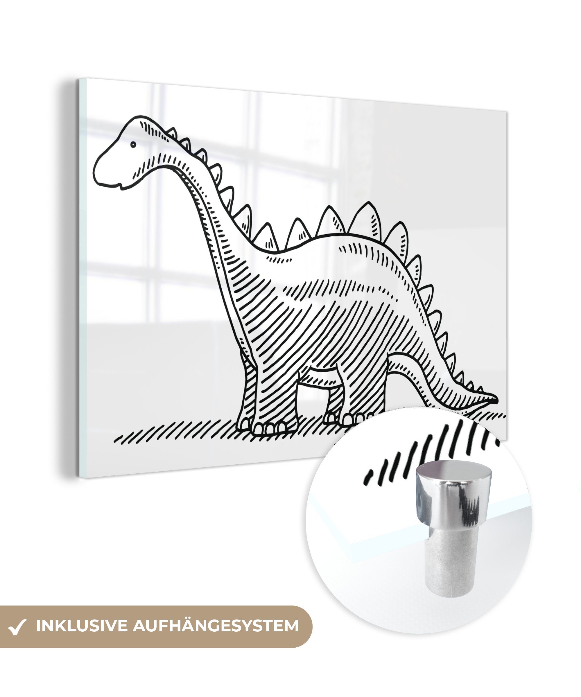 MuchoWow Acrylglasbild Illustration - Kinder - Dinosaurier - Stegosaurus, (1 St), Acrylglasbilder Wohnzimmer & Schlafzimmer