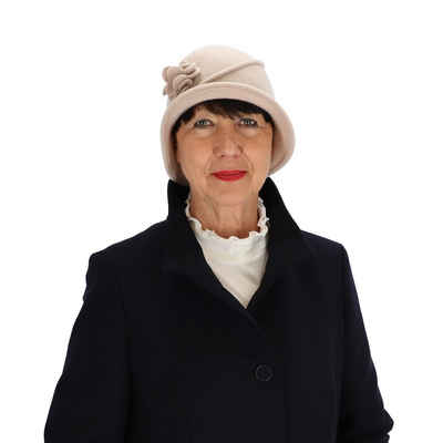 halsüberkopf Accessoires Filzhut Kappe Hut aus 100% Wolle mit Blumenapplikationen