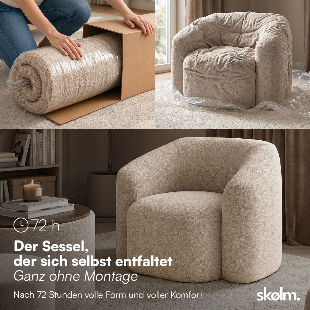 skølm Relaxsessel Gjöll aus Teddy-Bouclé mit Armlehnen (beige), gepolsterter Fernsehsessel, vakuumverpackt, gepolstert, ohne Aufbau