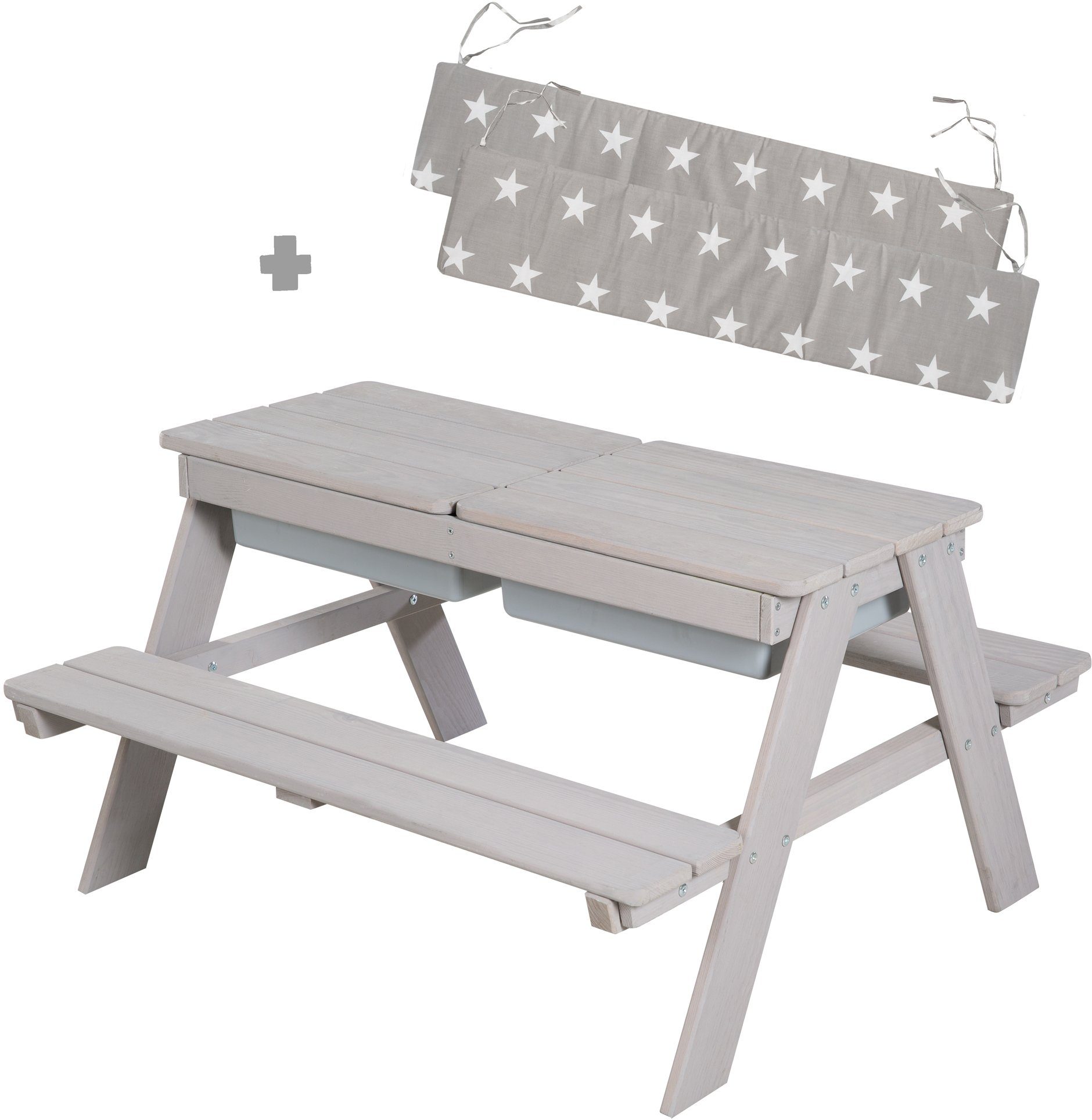 roba® Picknick (Set), inklusive Spielwannen, mit 4 Sitzauflagen Â»Little + Kindersitzgruppe abgerundeten Outdoor Ecken; Grau, mit StarsÂ« for