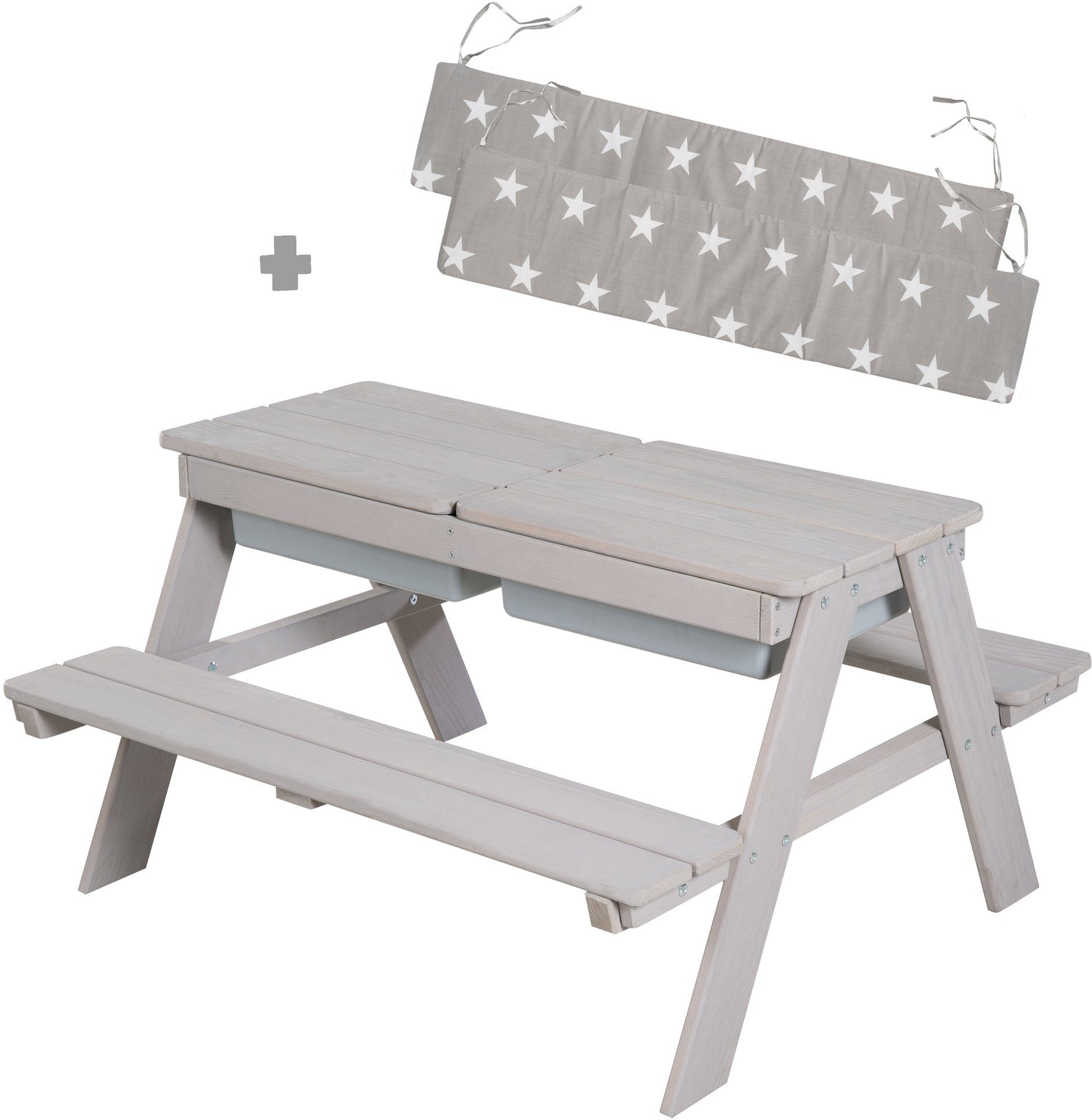 roba® Kindersitzgruppe Picknick for 4 Outdoor + mit Spielwannen, Grau, (Set), mit abgerundeten Ecken, inklusive Sitzauflagen »Little Stars«