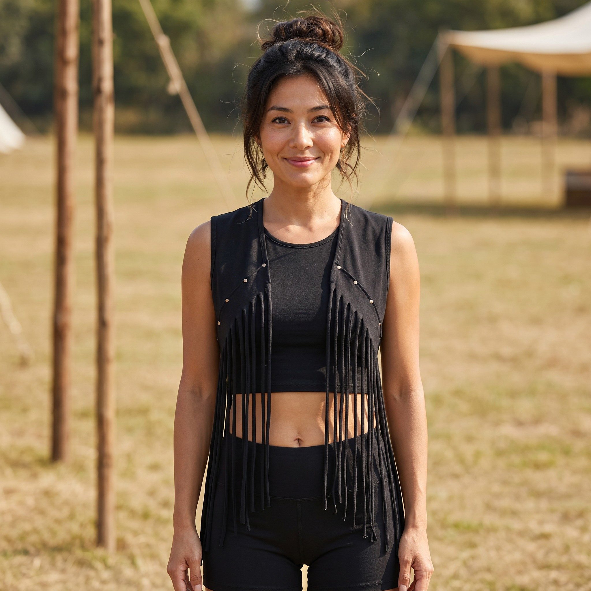 Guru-Shop Langjacke Fransen Festival Weste mit Nieten - schwarz Festival, alternative Bekleidung