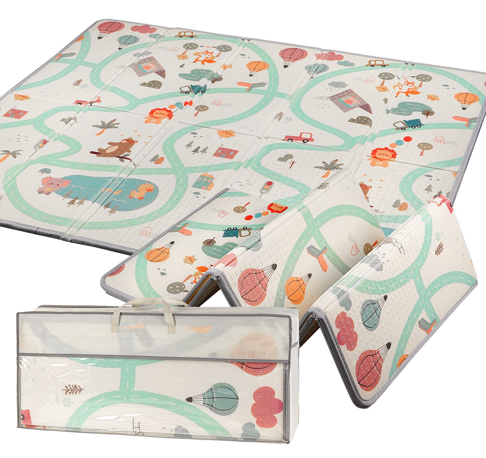 lindahandel Spielmatte Baby Krabbelmatte 200x180x1,5 cm – faltbar, wasserdicht, doppelseitig (Packung, 1-St., 1 × Krabbelmatte+1 × Tragetasche), Weiche Spielmatte mit Lernmuster & Tragetasche für Babys und Kinder