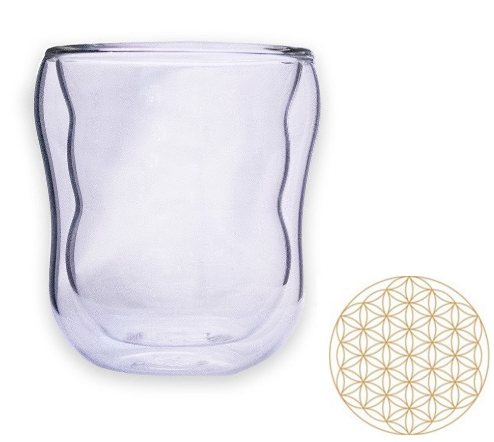 LivingDesigns Glas doppelwandig Blume des Lebens 0,2l, Borosilikatglas