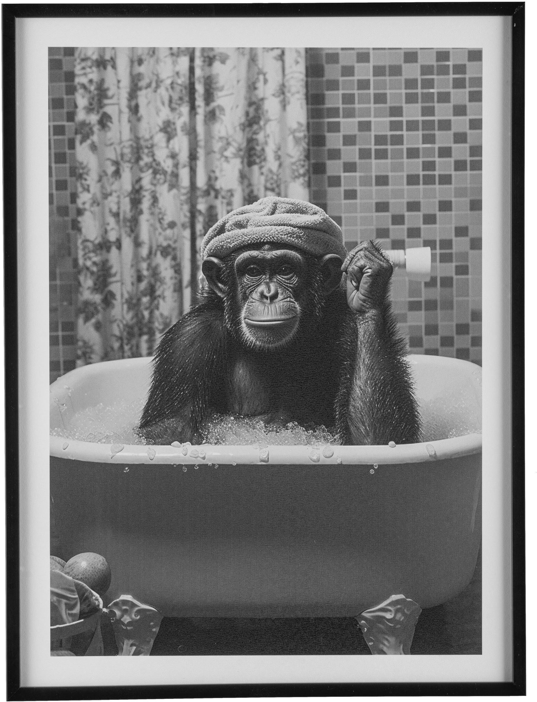Bild mit Rahmen Leinwandbild Affe in Badewanne