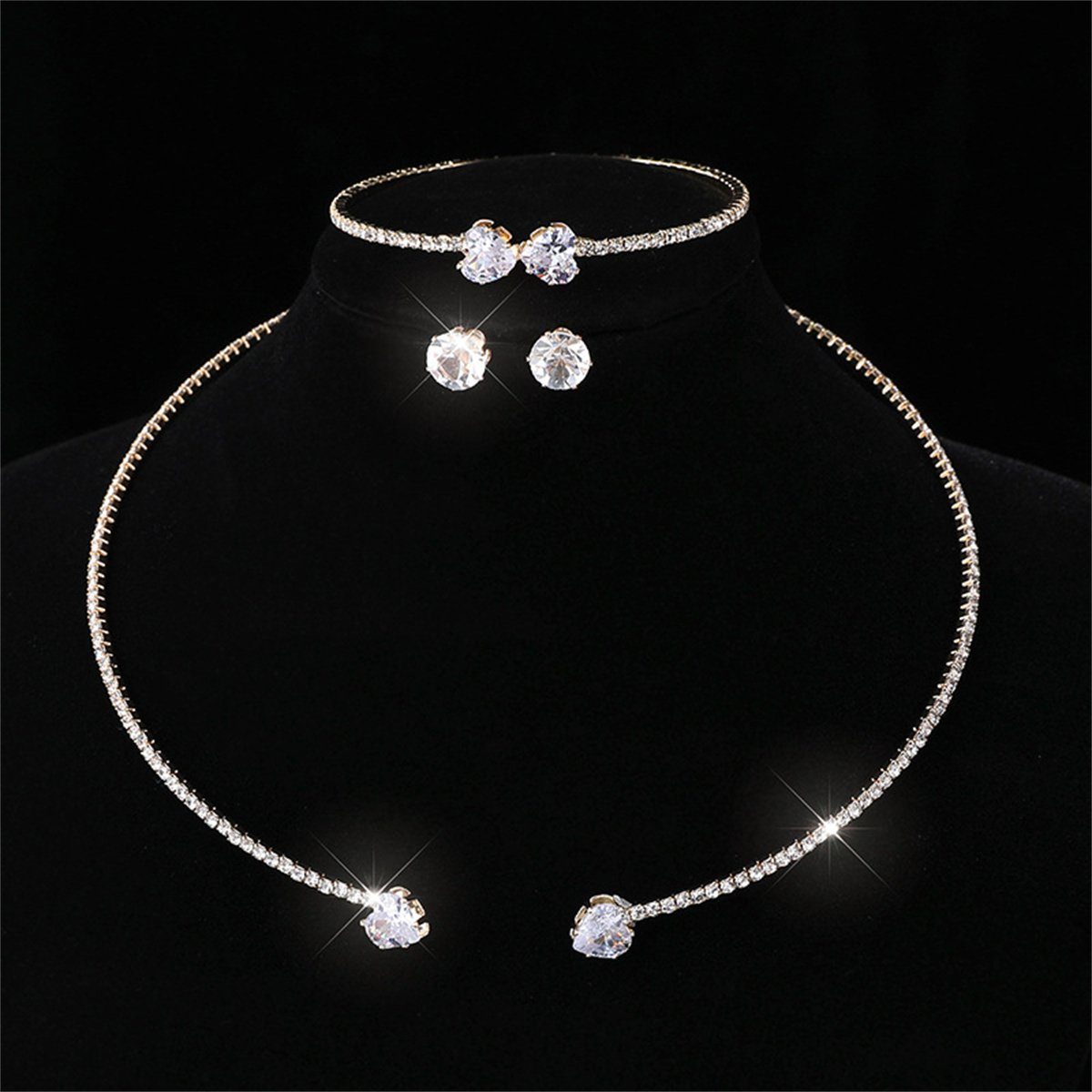 carefully selected Schmuckset Damen-Set mit Zirkonium-Diamant-Halsband und Ohrringen in Herzform (3-tlg) Gold