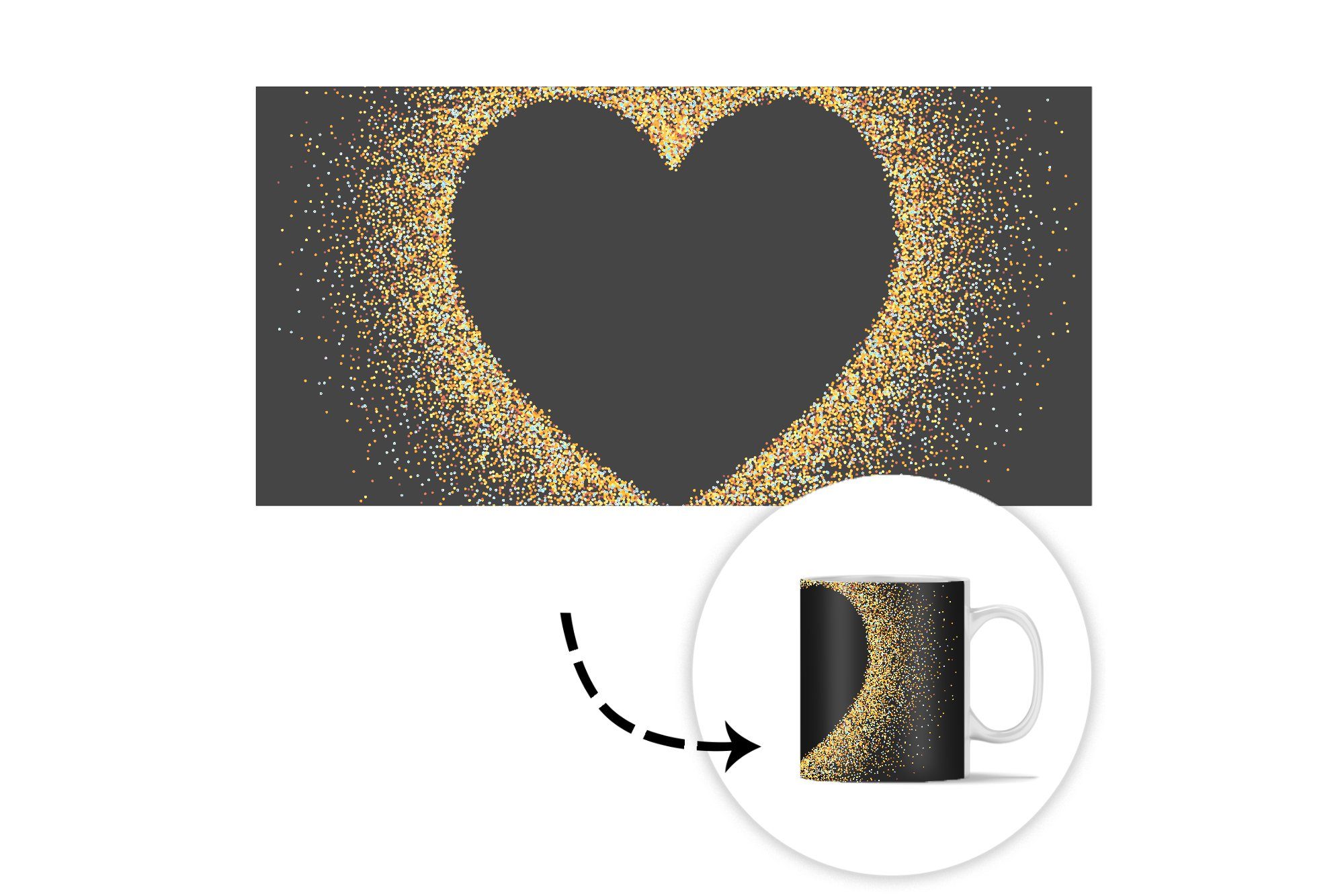 auf Herz Becher, Tasse MuchoWow Kaffeetassen, Teetasse, Geschenk Goldenes Hintergrund, Teetasse, Keramik, schwarzem