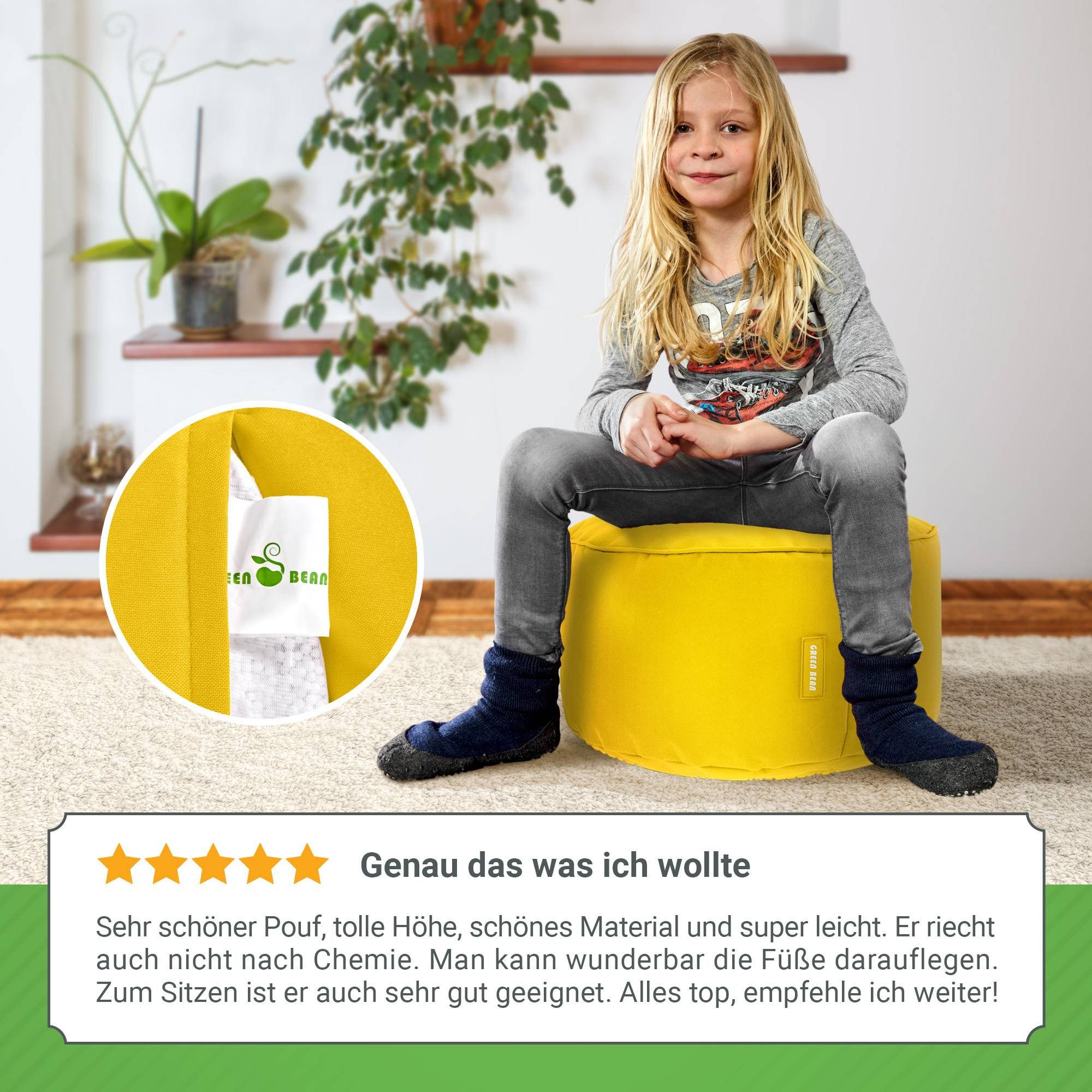 Green Bean Pouf Sitzsack-Hocker Pouf Stay 45x25cm (Sitzsack-Hocker 45x25cm mit EPS-Perlen Füllung -, Fußhocker Fußkissen Sitz-Pouf für Sitzsäcke), die ideale Er – Bild 3 von 5