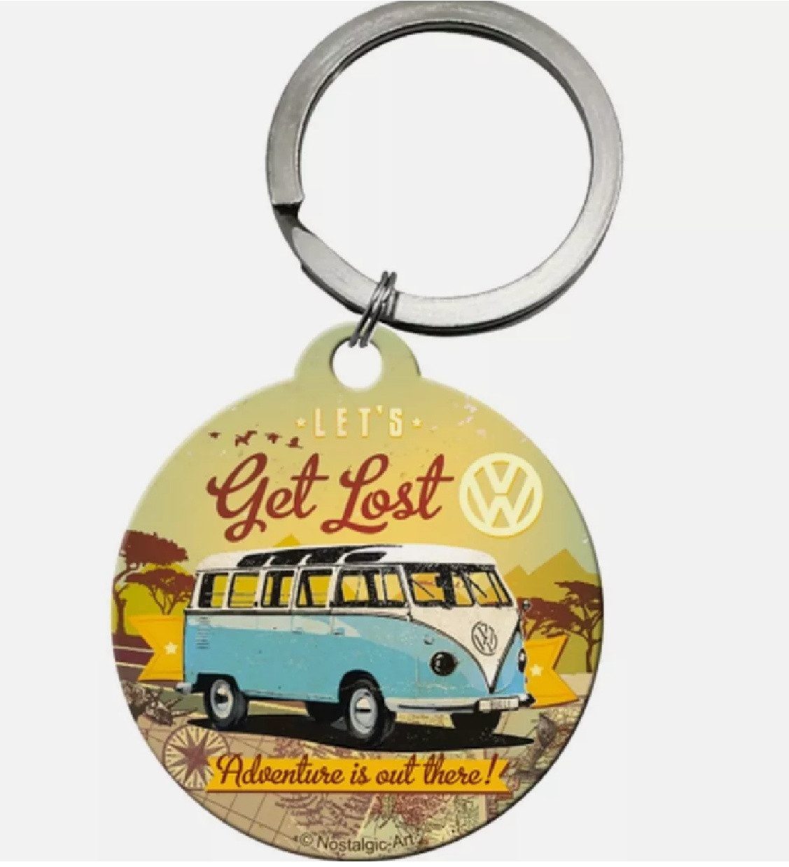 Nostalgic-Art Schlüsselanhänger VW - Edelstahl Schlüsselanhänger Ø 4cm - VW Bulli Let's Get Lost (1-tlg)