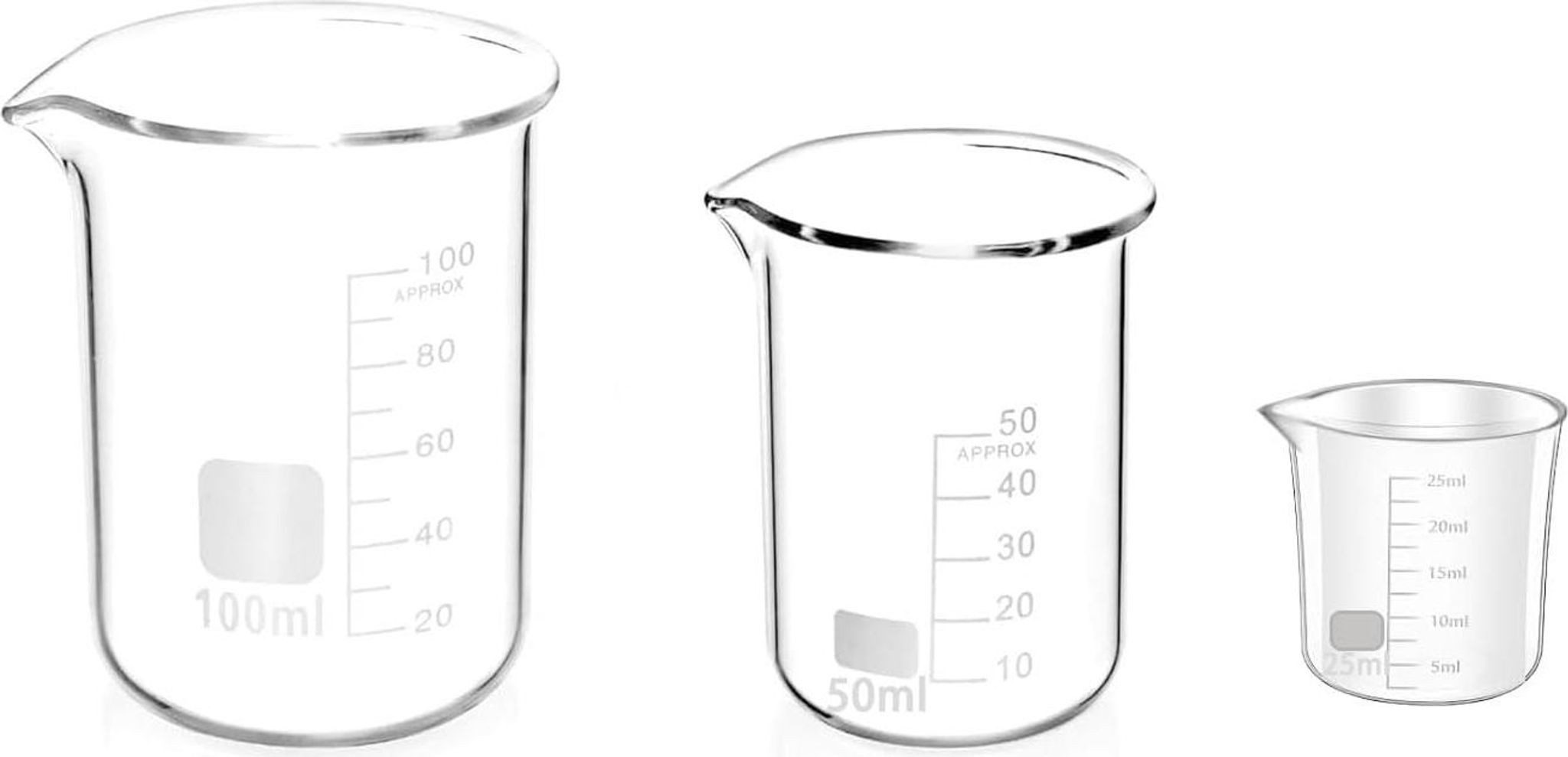 FELIXLEO Messbecher 3 Stück Messbecher Glas 25 ml 50 ml 100 ml, Messglas Set